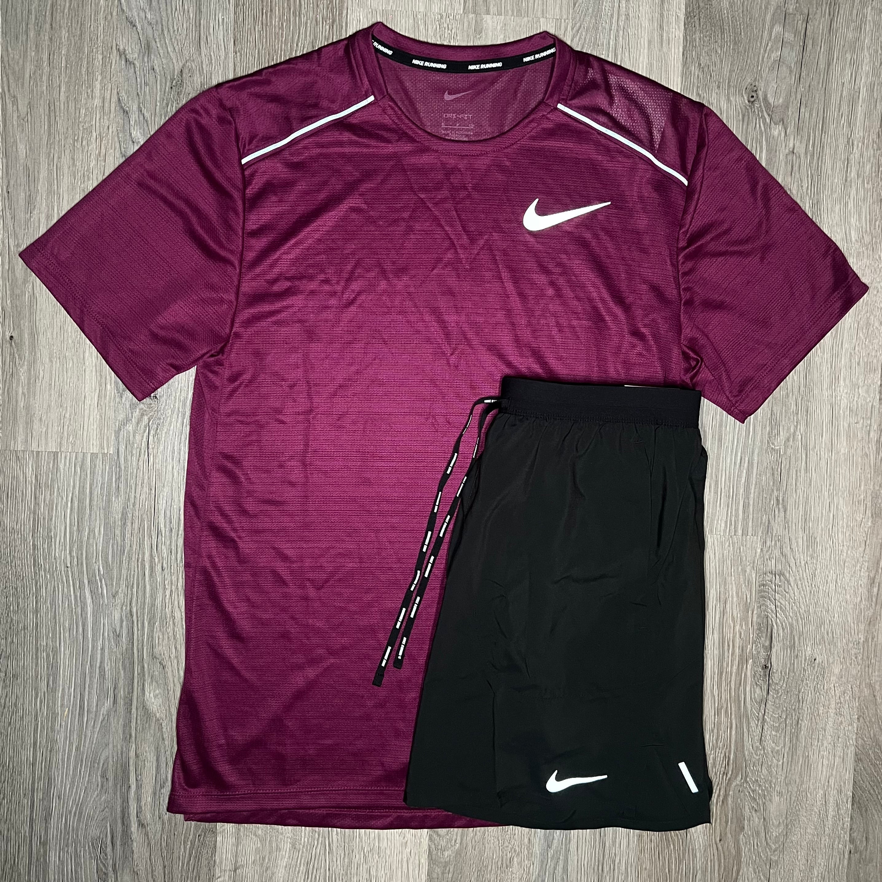 Nike Miler & Flex Stride 2.0 Set - Tee & Shorts - Beetroot / Black