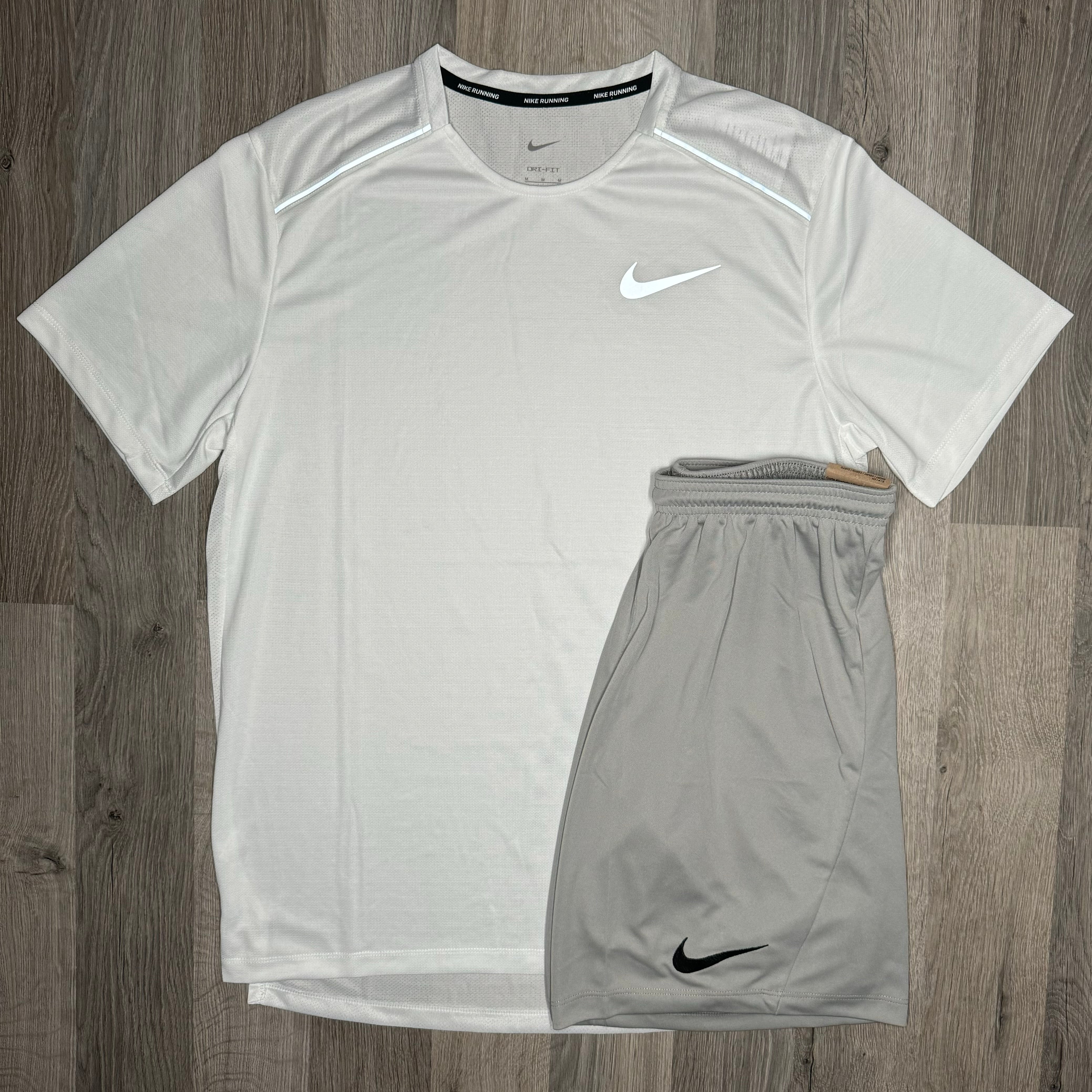 Nike Miler & Dri Fit Set - Tee & Shorts - White / Grey