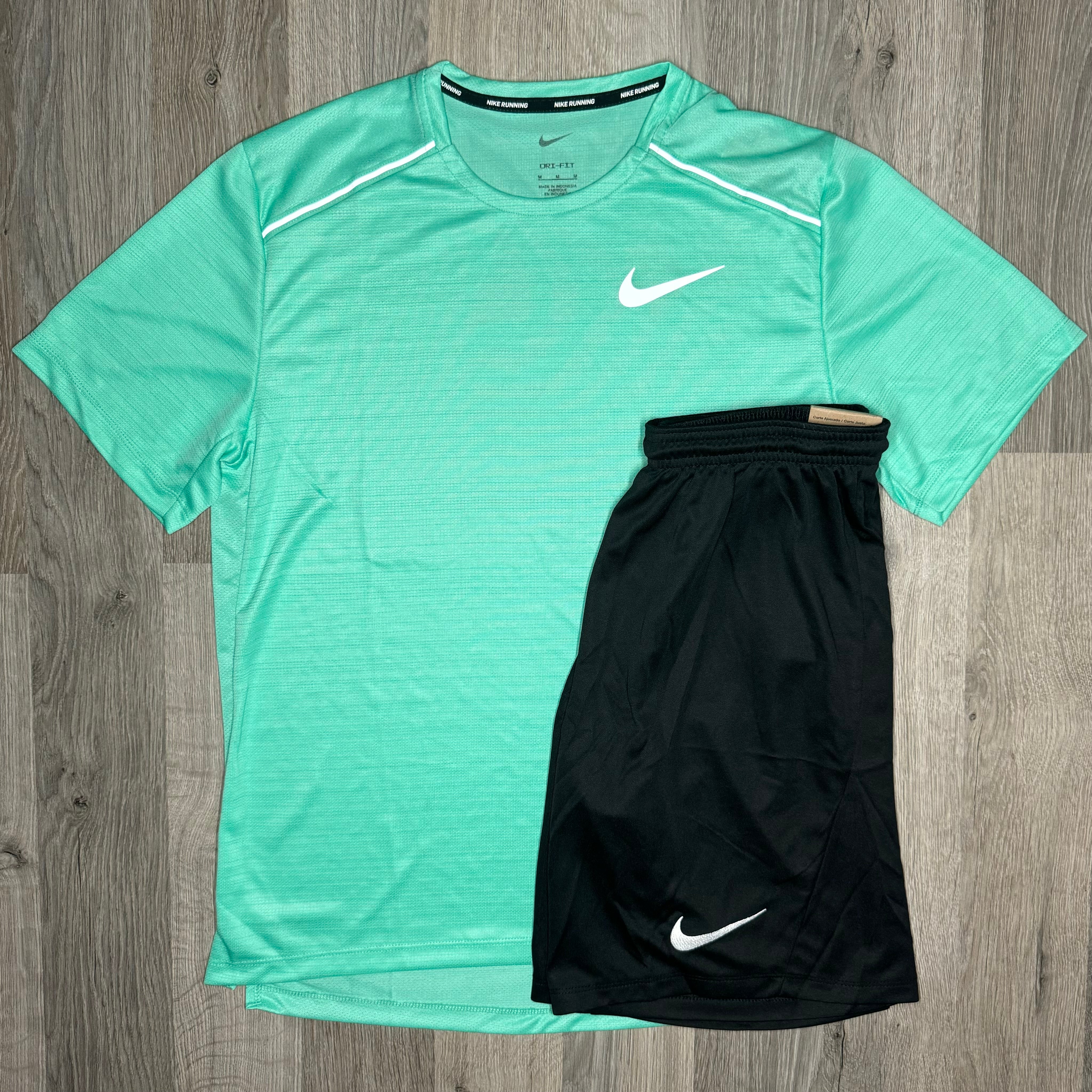 Nike Miler & Dri Fit Set - Tee & Shorts - Light Menta / Black