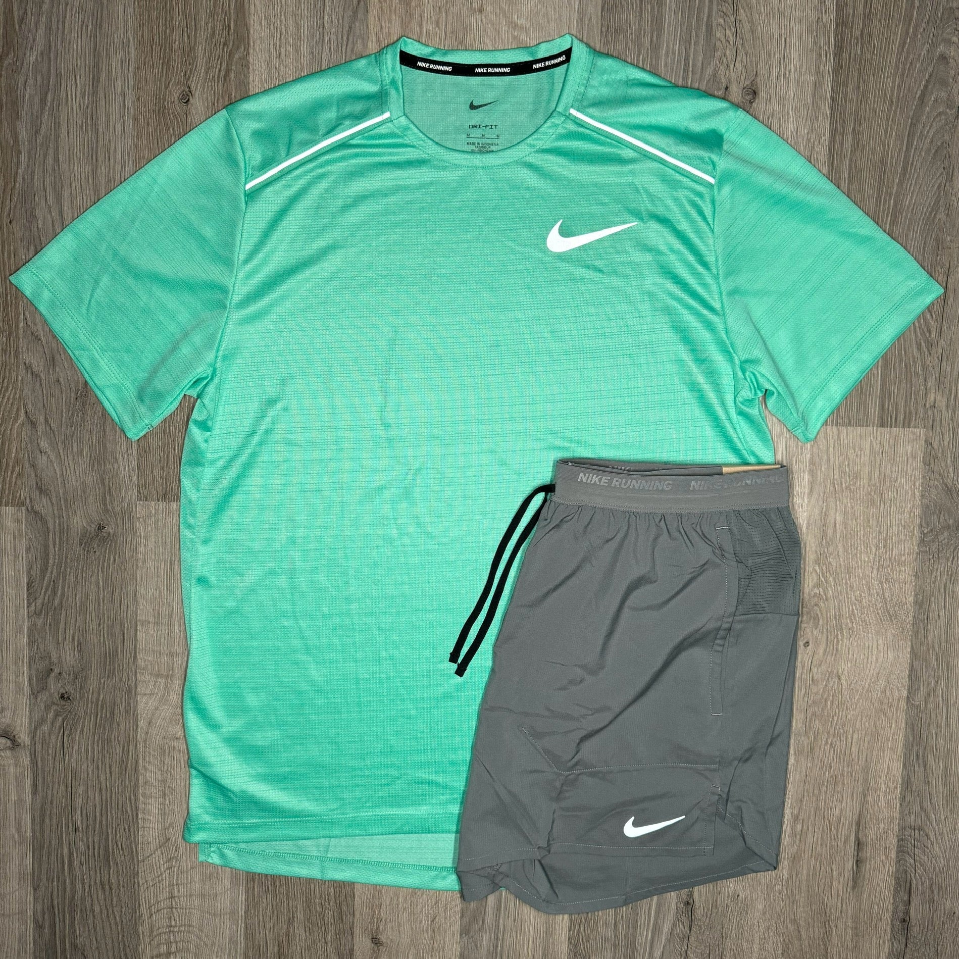 Nike Miler & Flex Stride Set - Tee & Shorts - Light Menta / Smoke Grey