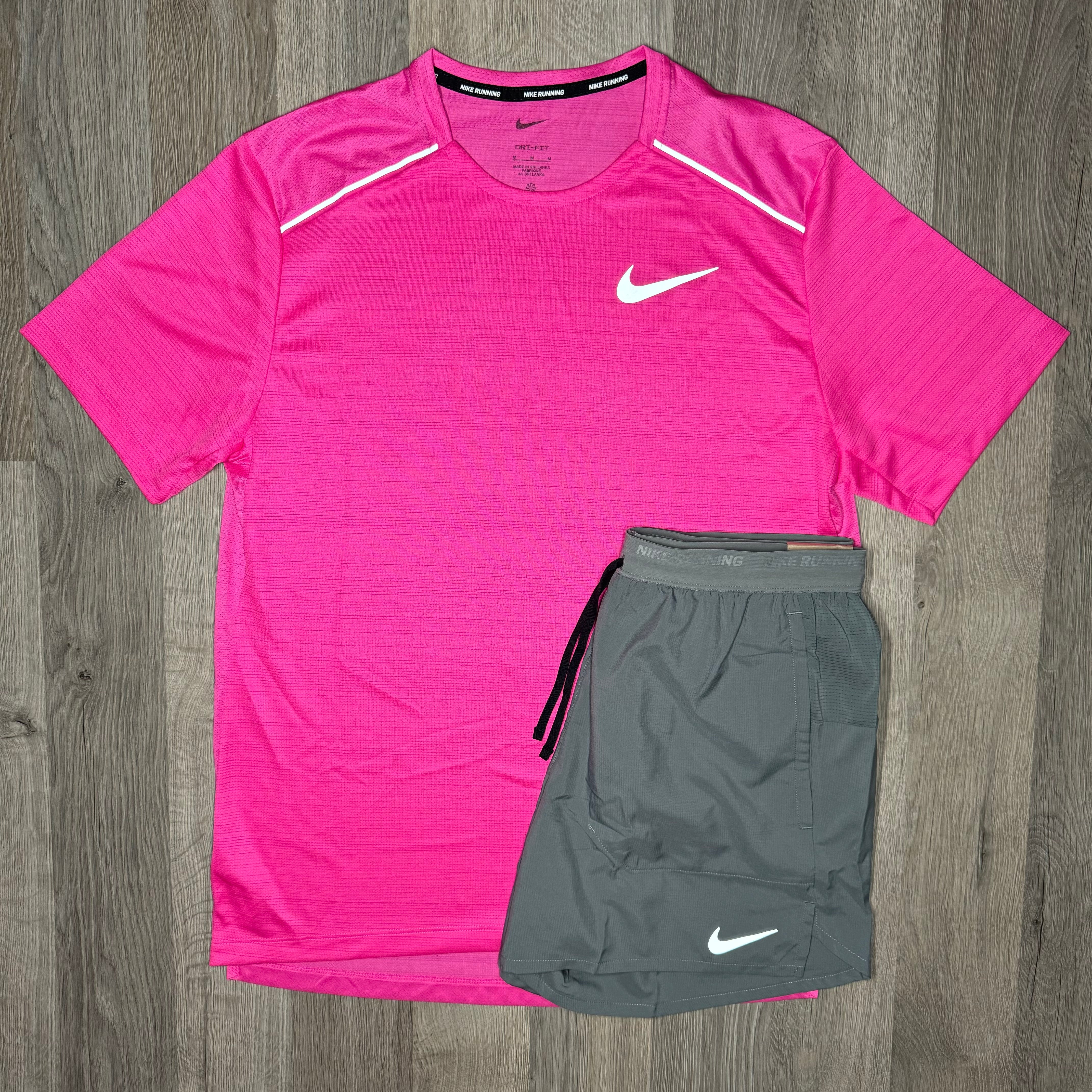 Nike Miler & Flex Stride Set - Tee / Shorts - Pink / Grey