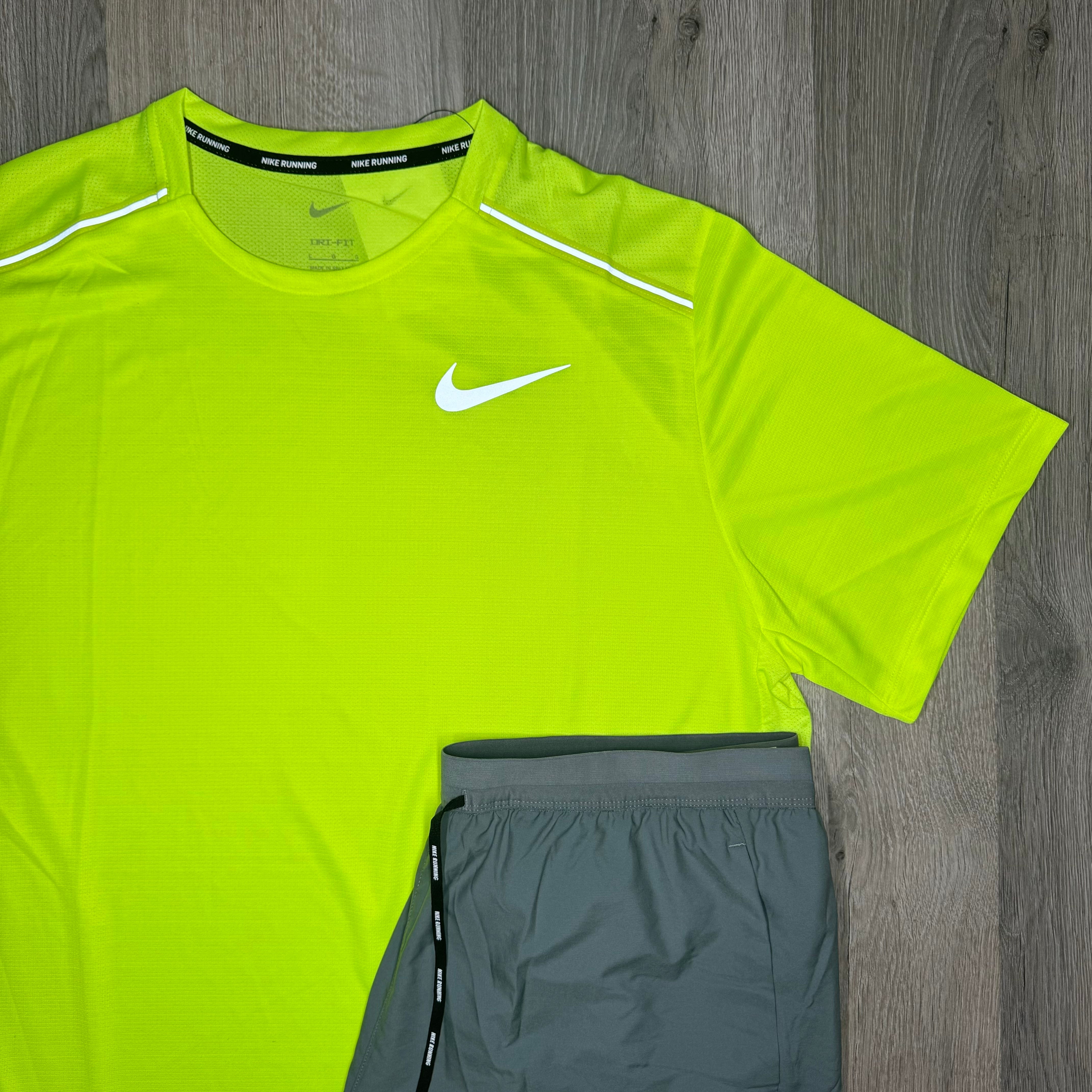 Nike Miler & Flex Stride Set - Tee / Shorts - Volt / Grey