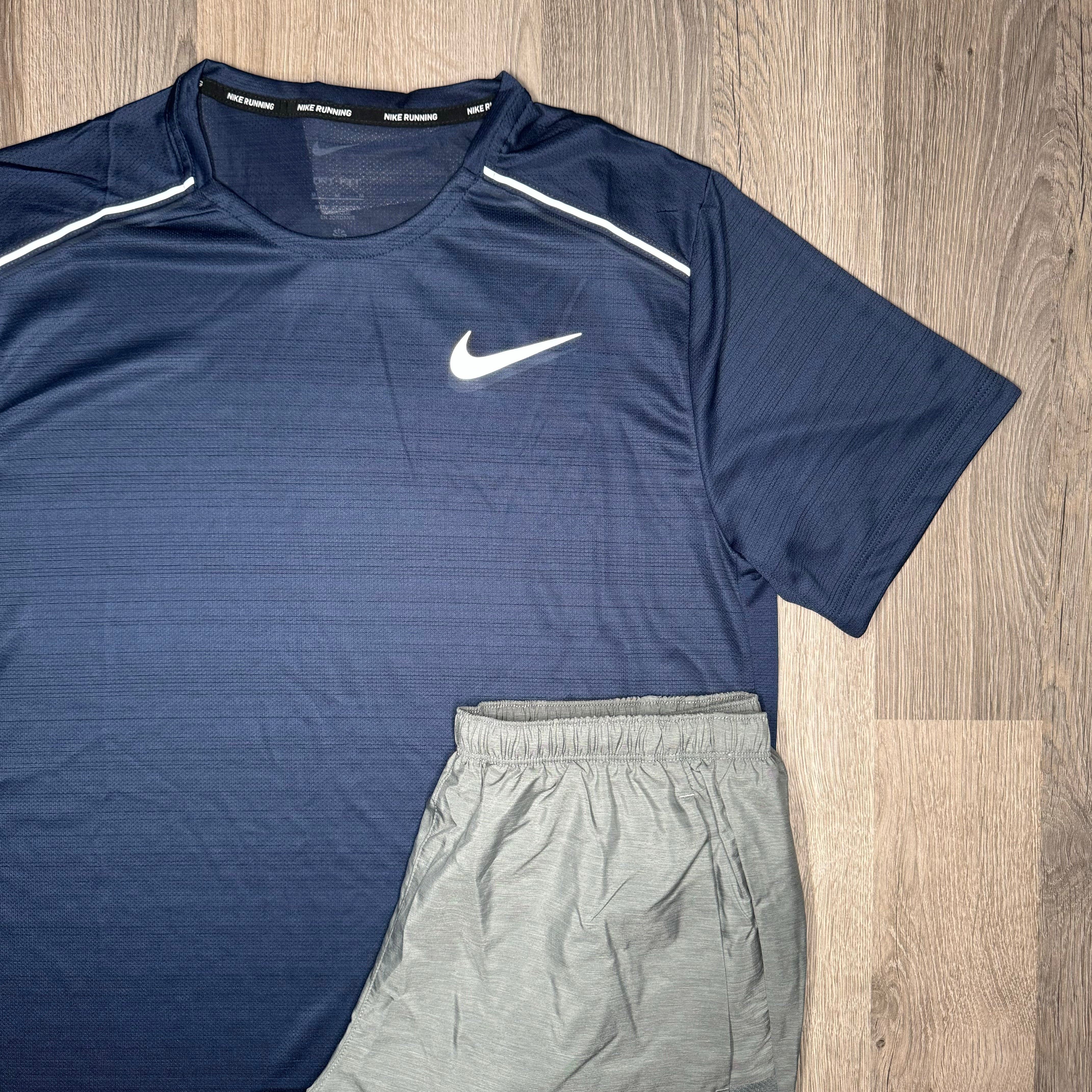 Nike Miler / Challenger Set - Tee / Shorts - Navy / Grey