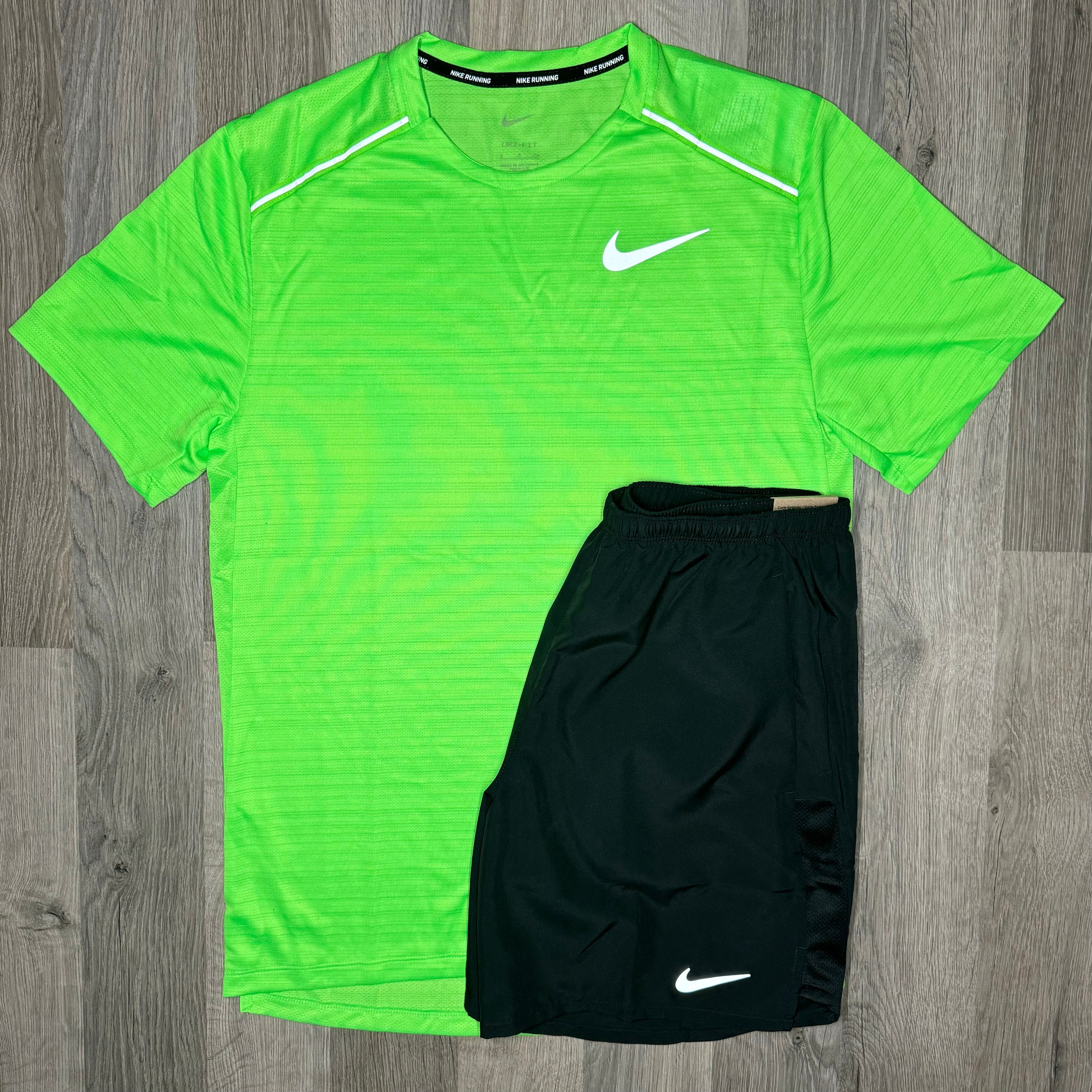 Nike Miler & Challenger Set - Tee & Shorts - Green Strike / Black