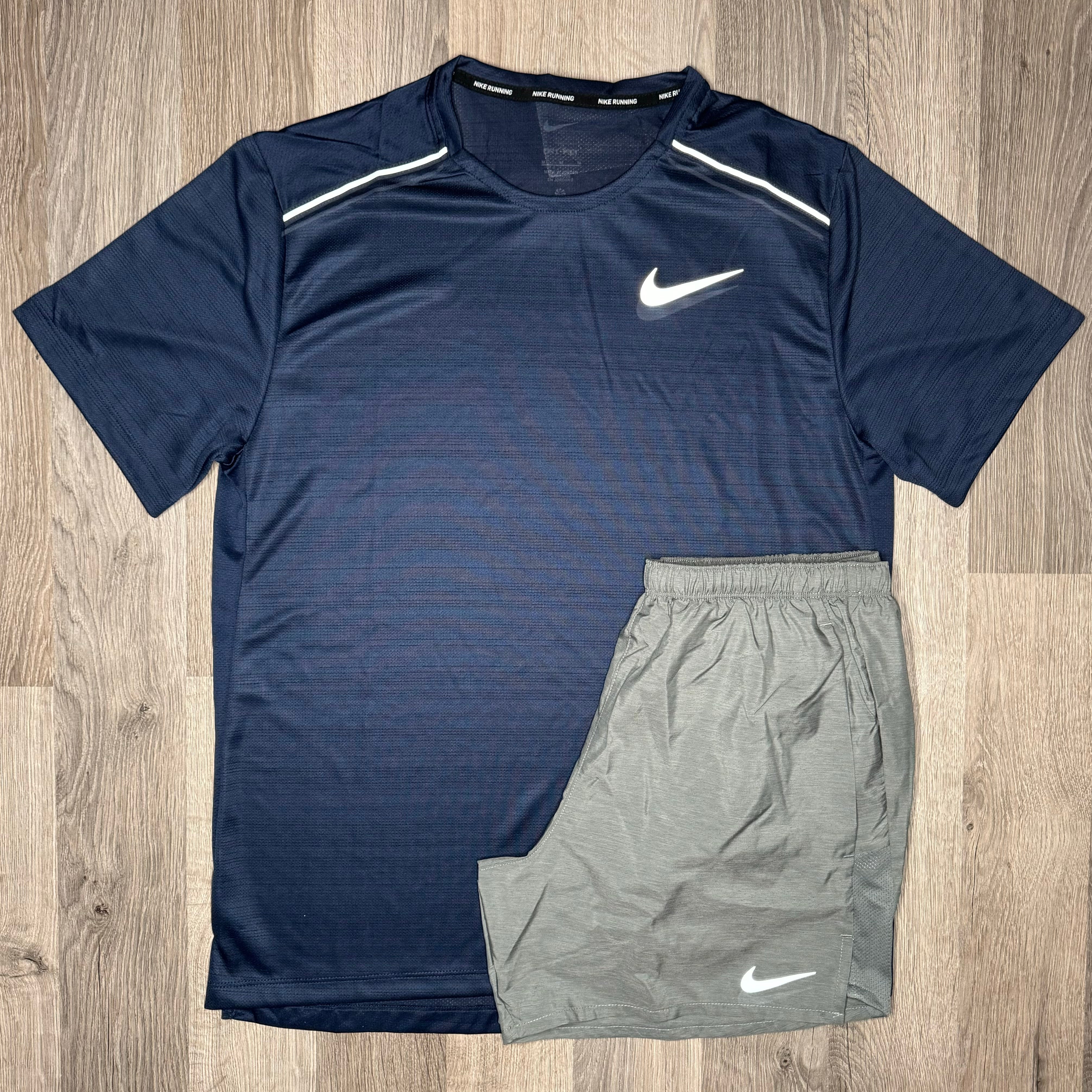 Nike Miler / Challenger Set - Tee / Shorts - Navy / Grey