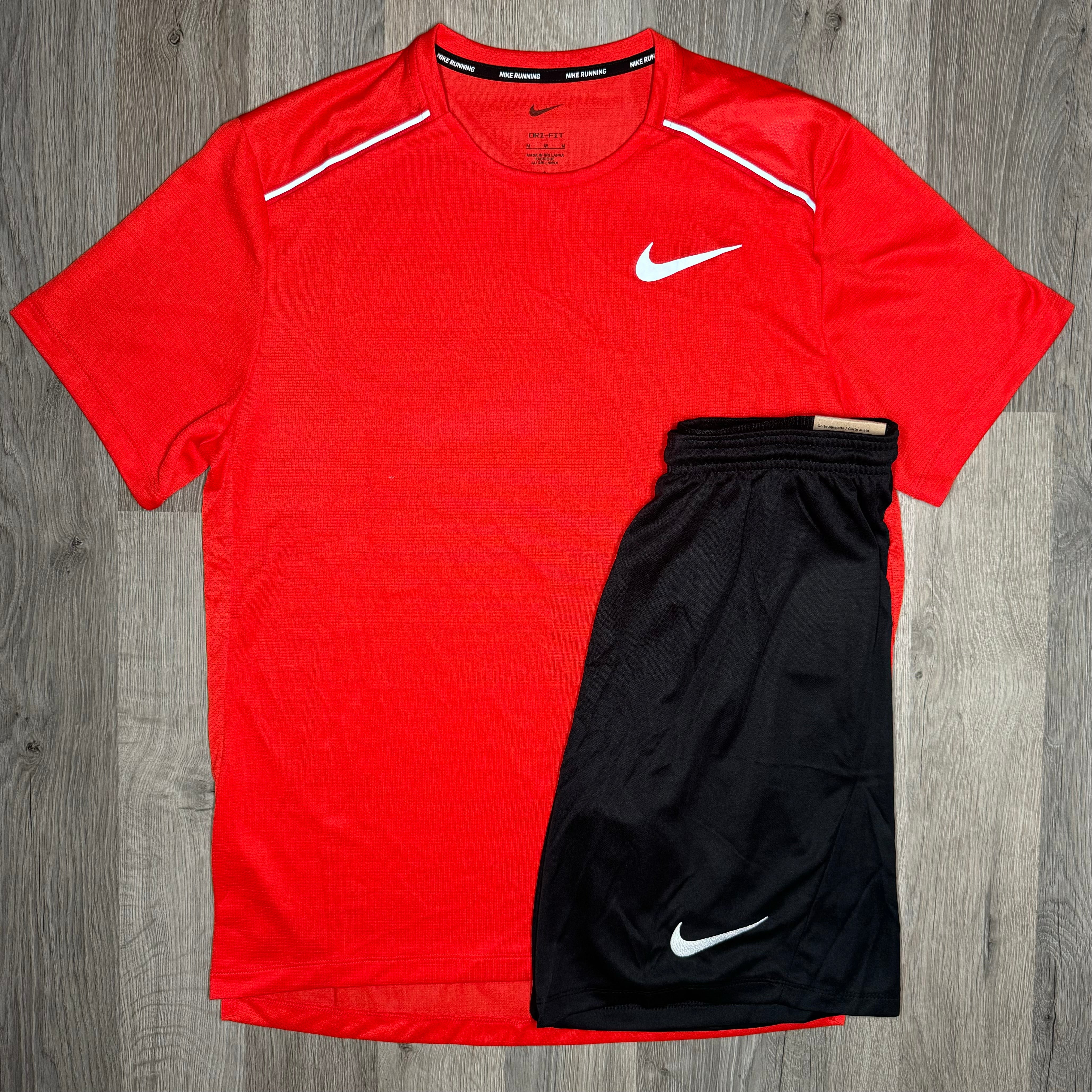 Nike Miler & Dri-Fit Set - Tee & Shorts - Chile Red / Black