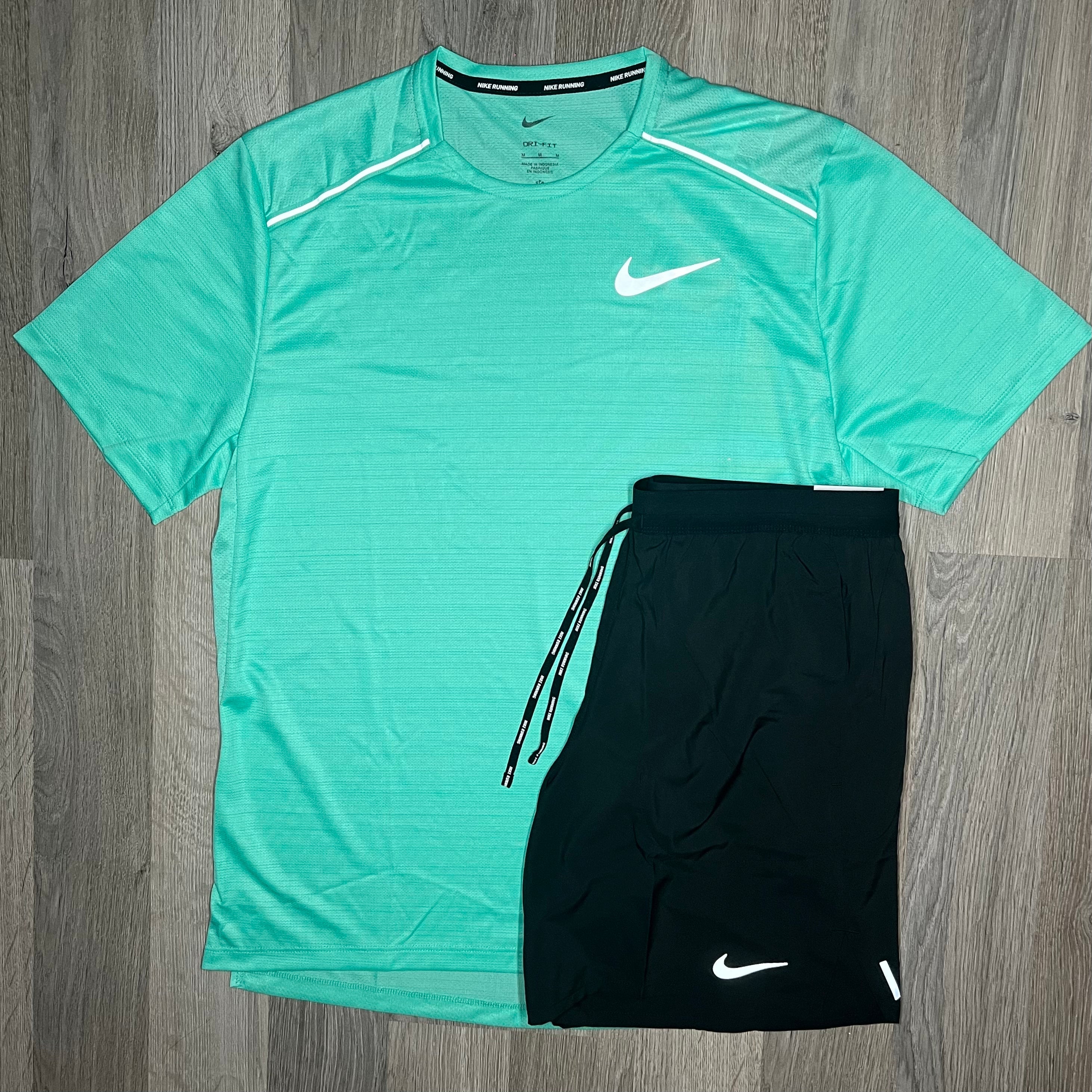 Nike Miler & Flex Stride Set - Tee & Shorts - Light Menta / Black