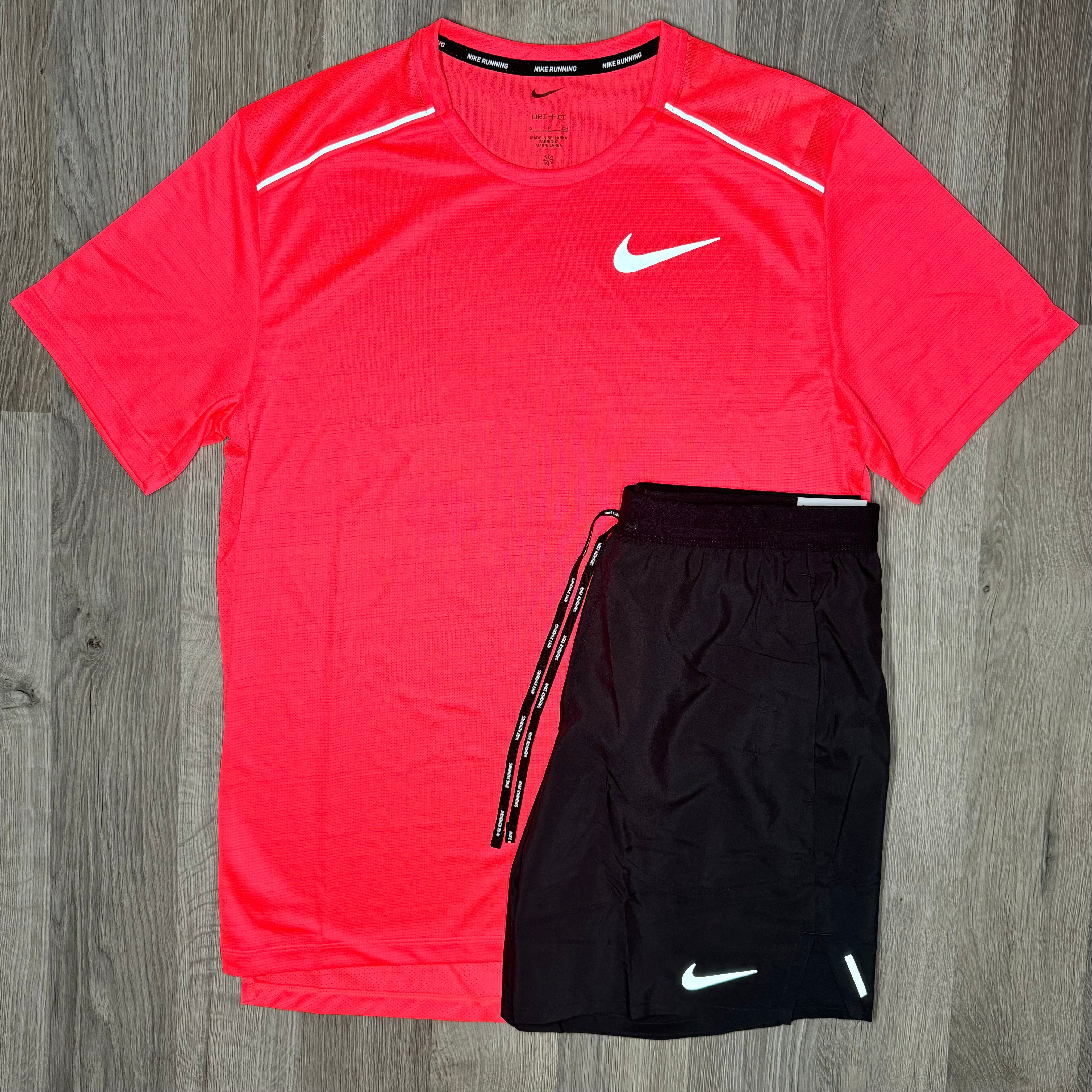 Nike Miler & Flex Stride Set - Tee & Shorts - Punch / Black