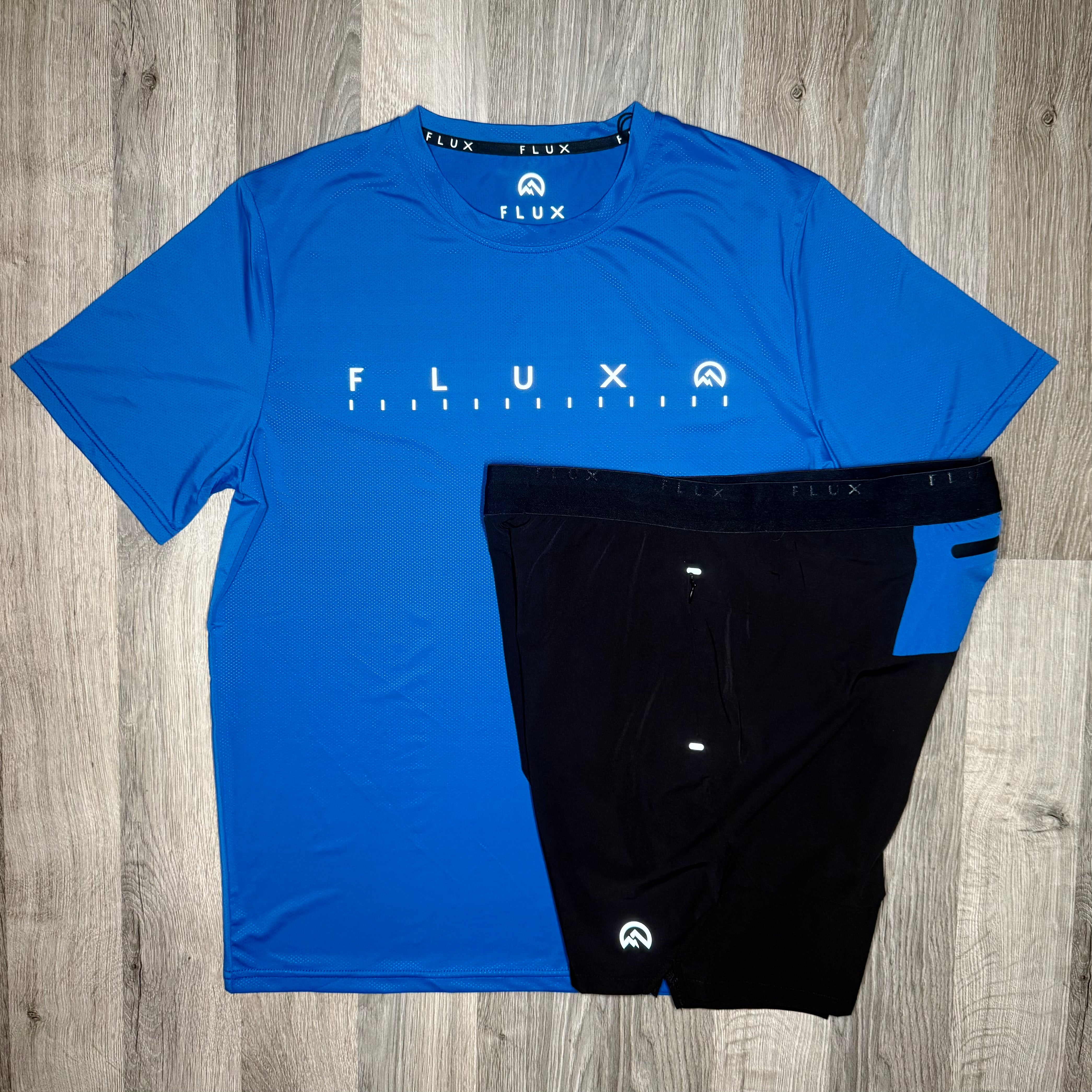 Flux Graphic & Performance Set - Tee & Shorts - Black / Blue (Junior)