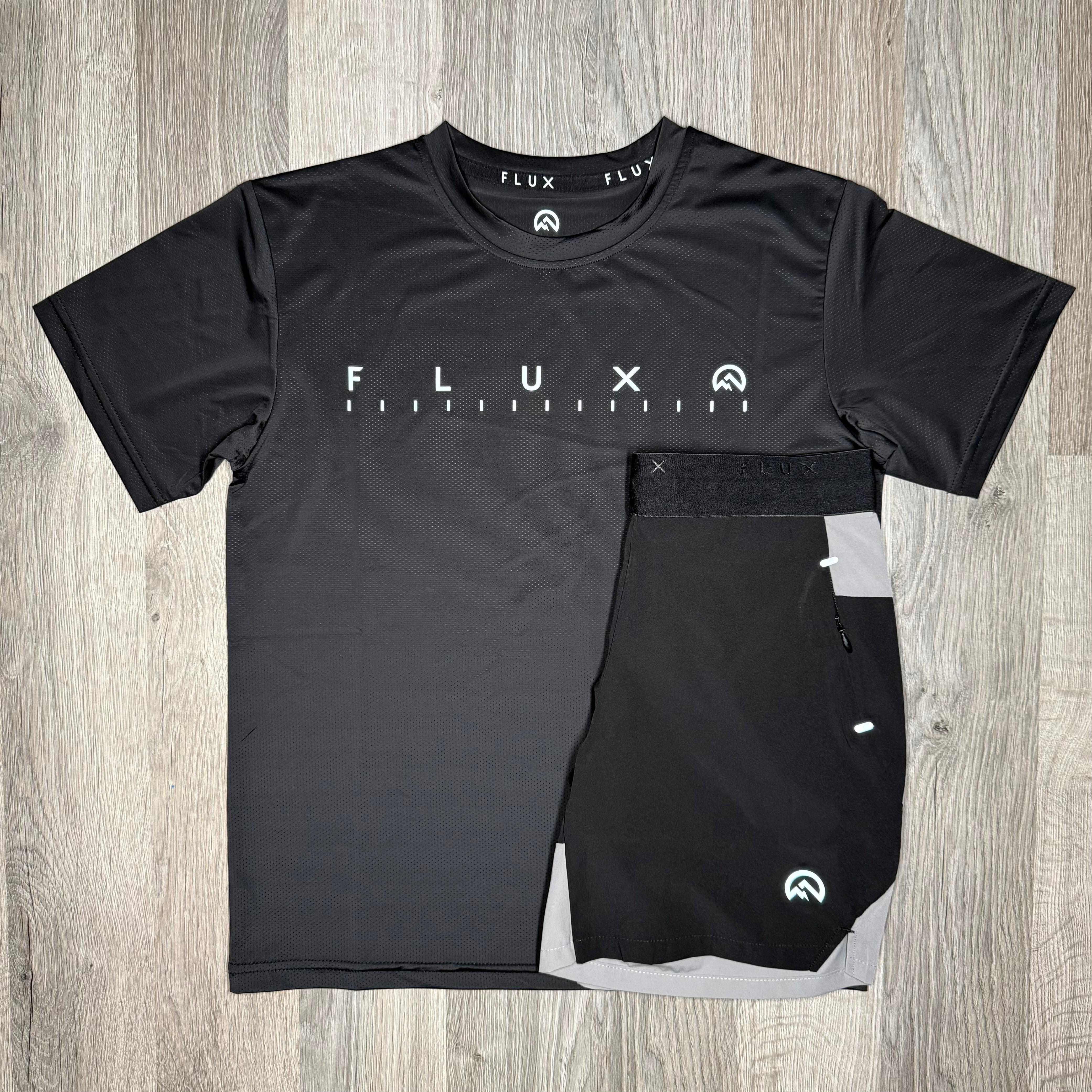 Flux Graphic & Performance Set - Tee & Shorts - Black / Grey (Junior)