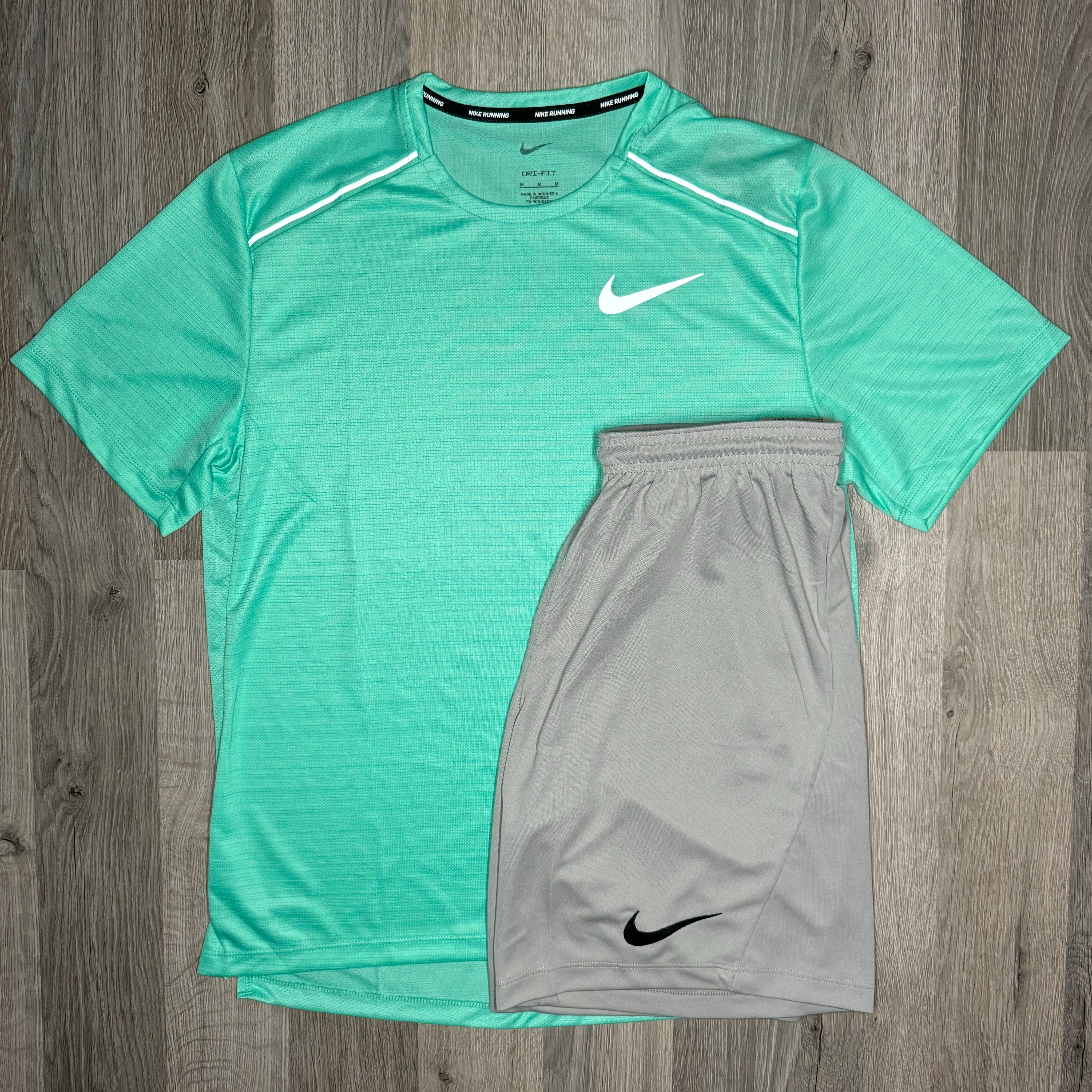 Nike Miler & Dri Fit Set  - Tee & Shorts - Light Menta / Grey