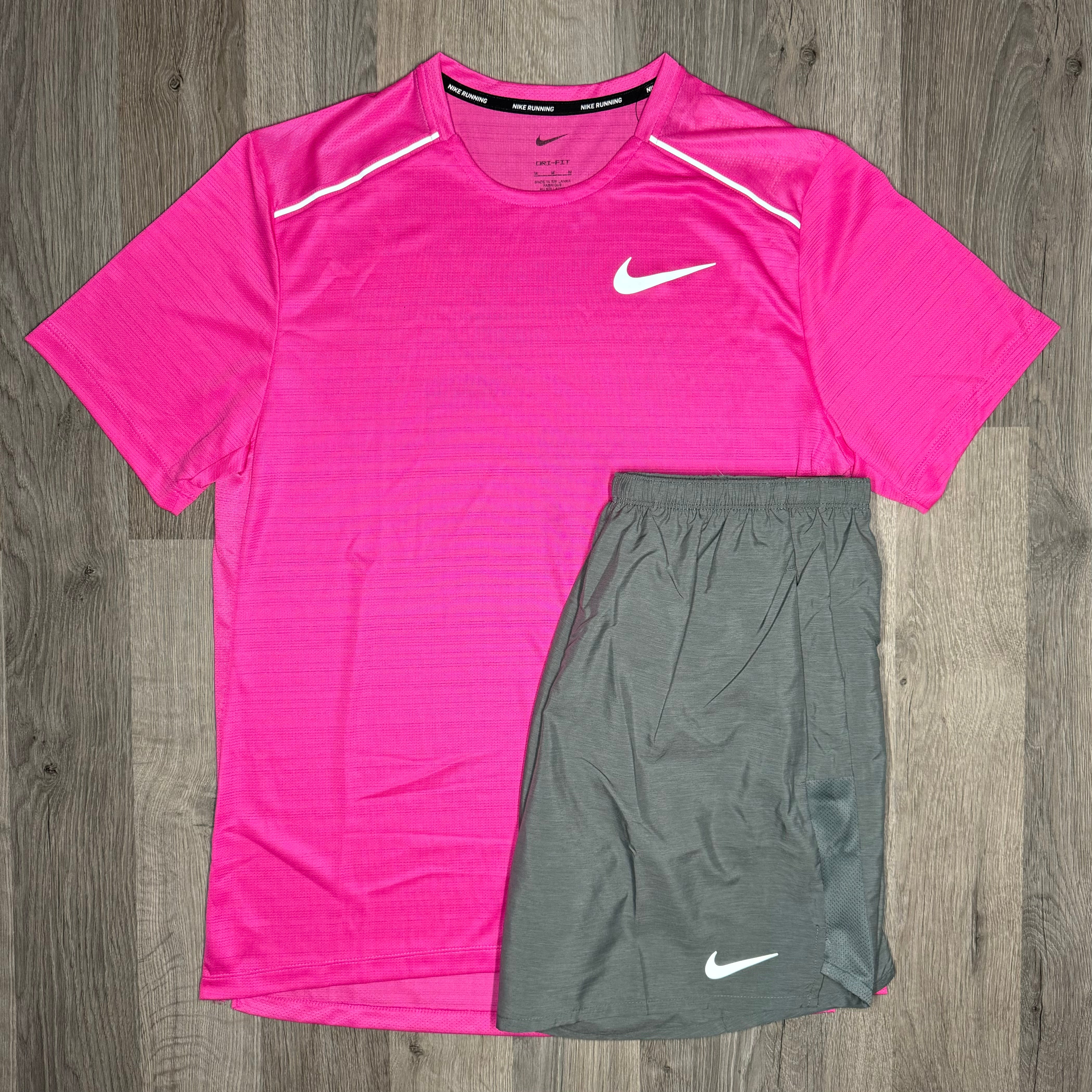 Nike Miler / Challenger Set - Tee / Shorts - Pink / Grey