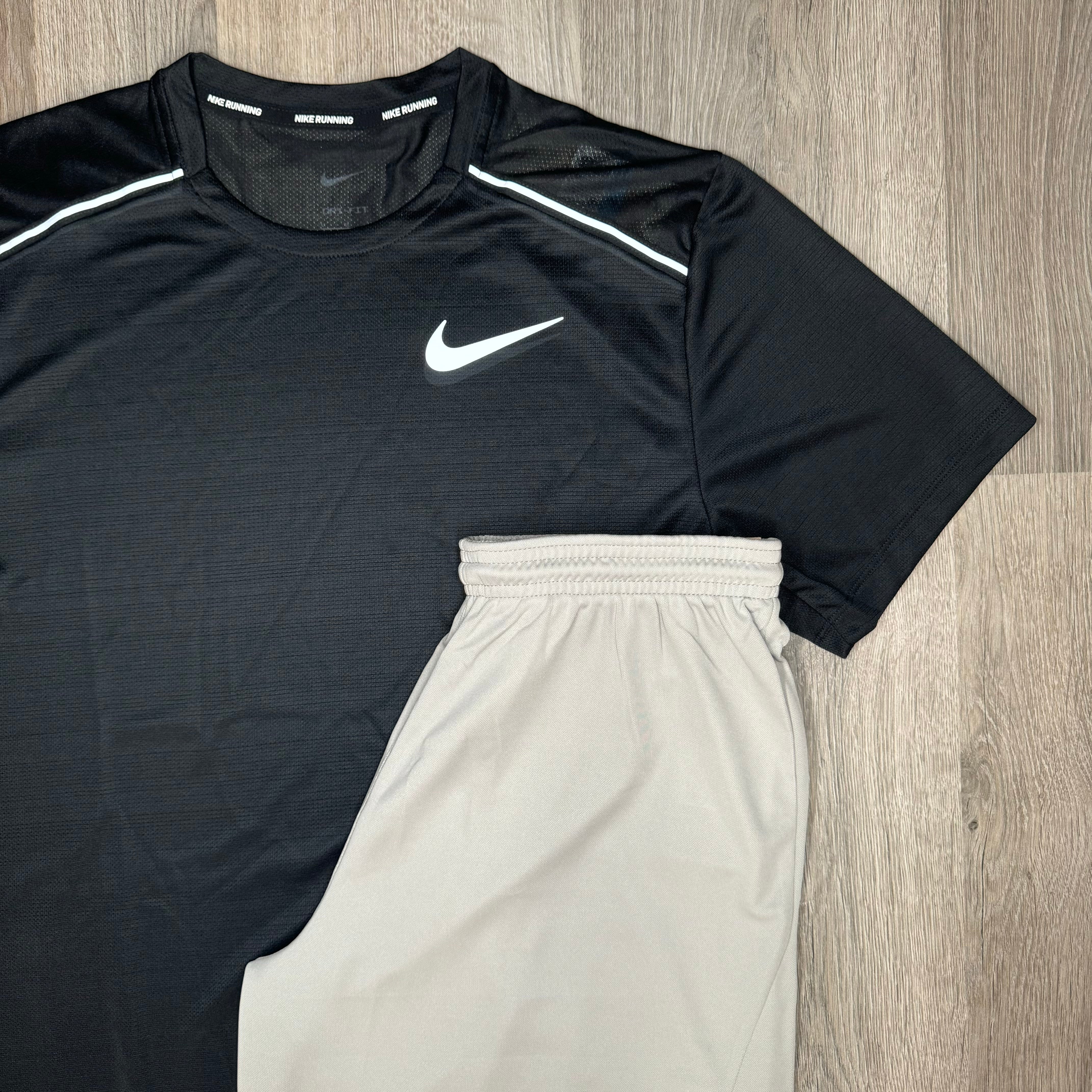 Nike Miler & Dri Fit Set - Tee & Shorts - Black / Grey