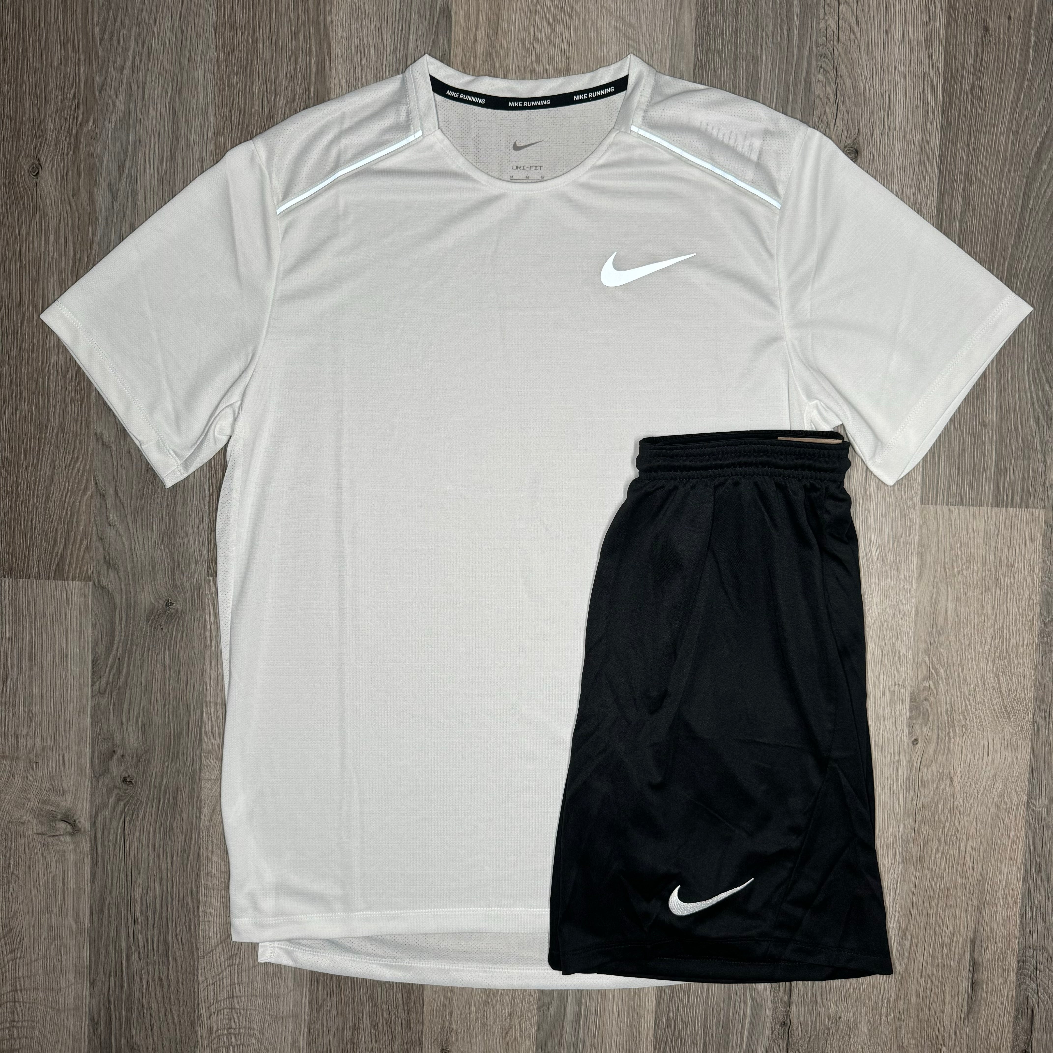 Nike Miler & Dri Fit Set  - Tee & Shorts - White / Black