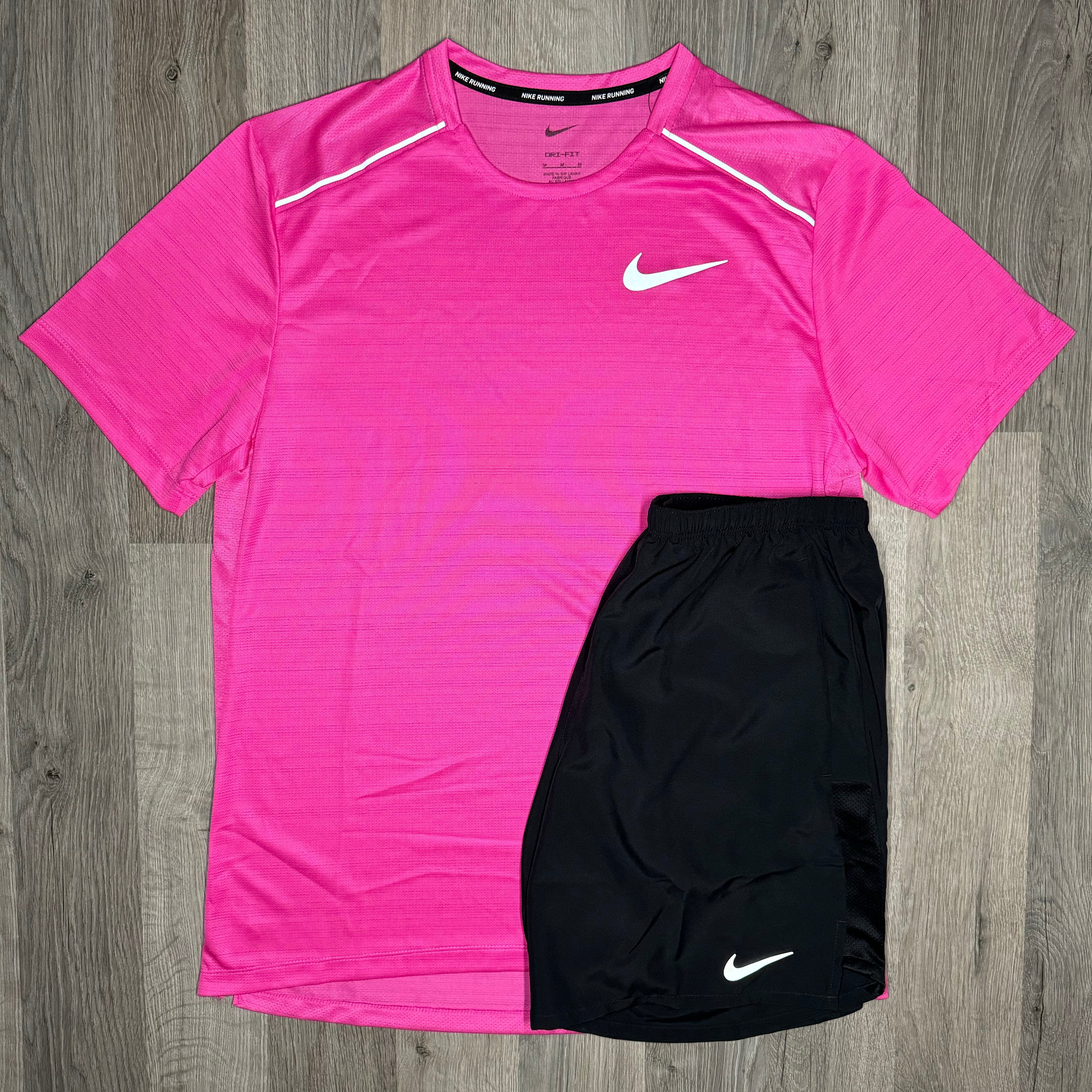 Nike Miler / Challenger Set - Tee / Shorts - Pink / Black