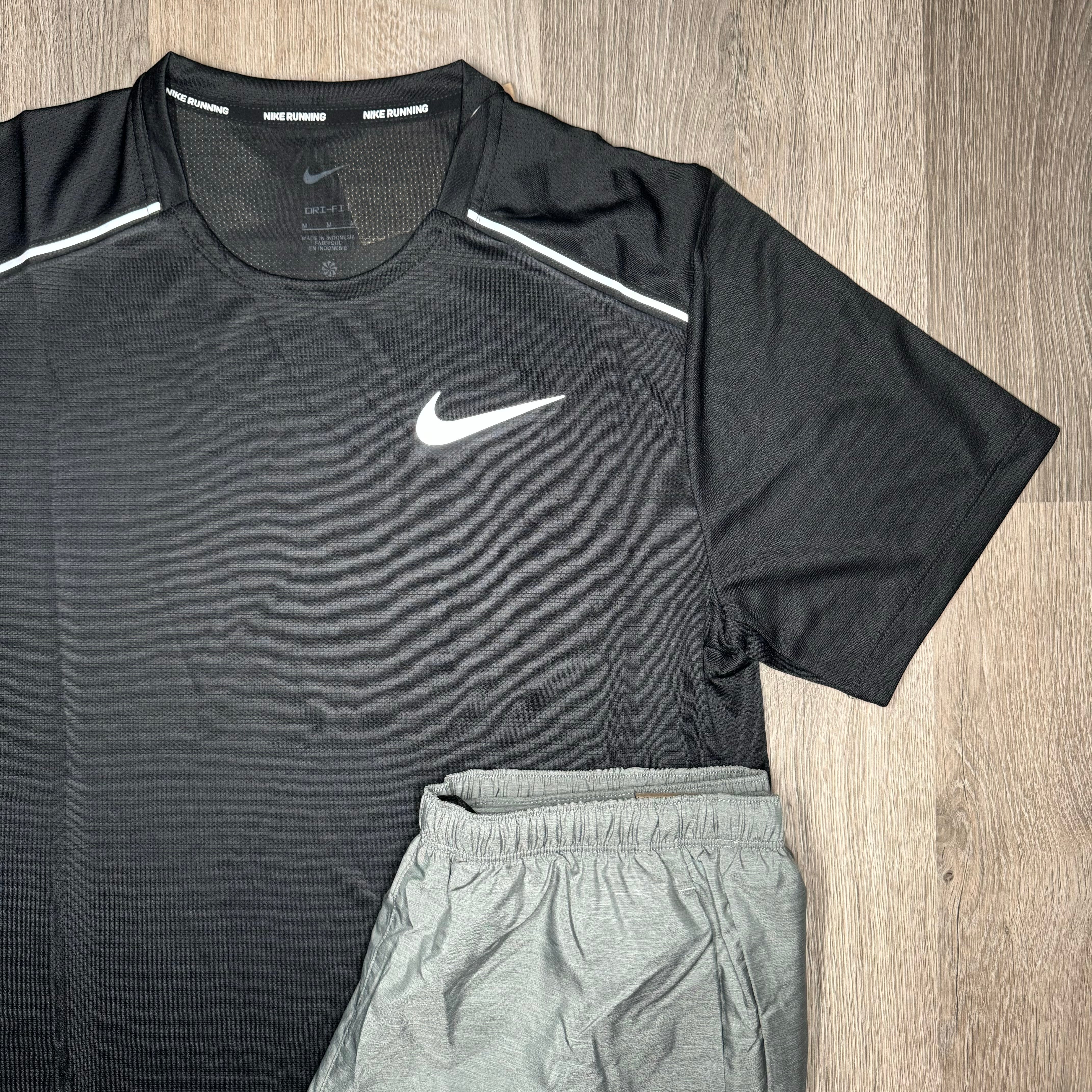 Nike Miler & Challenger Short Set - Tee & Shorts - Black / Grey