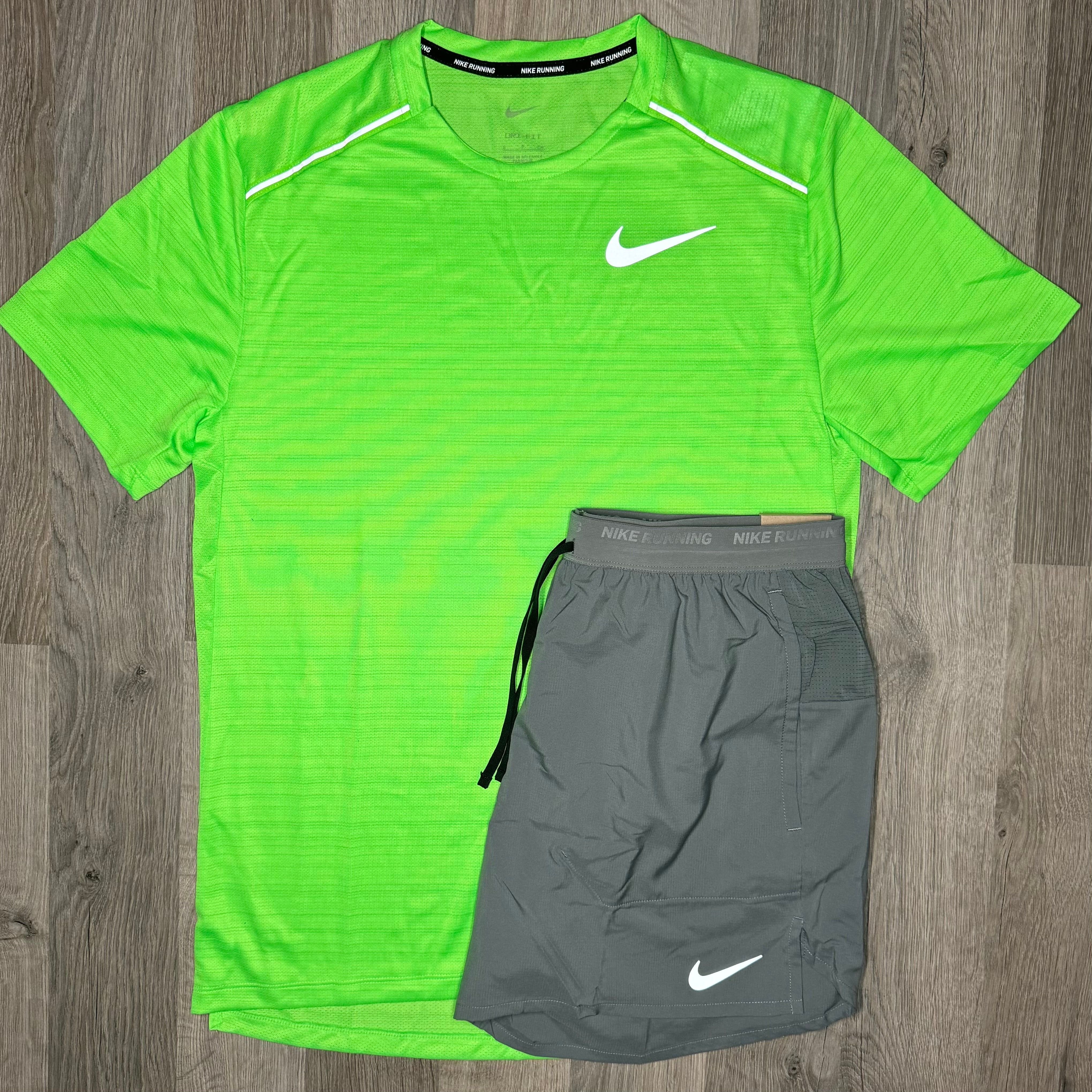 Nike Miler & Flex-Stride - Tee & Shorts - Strike Green / Grey