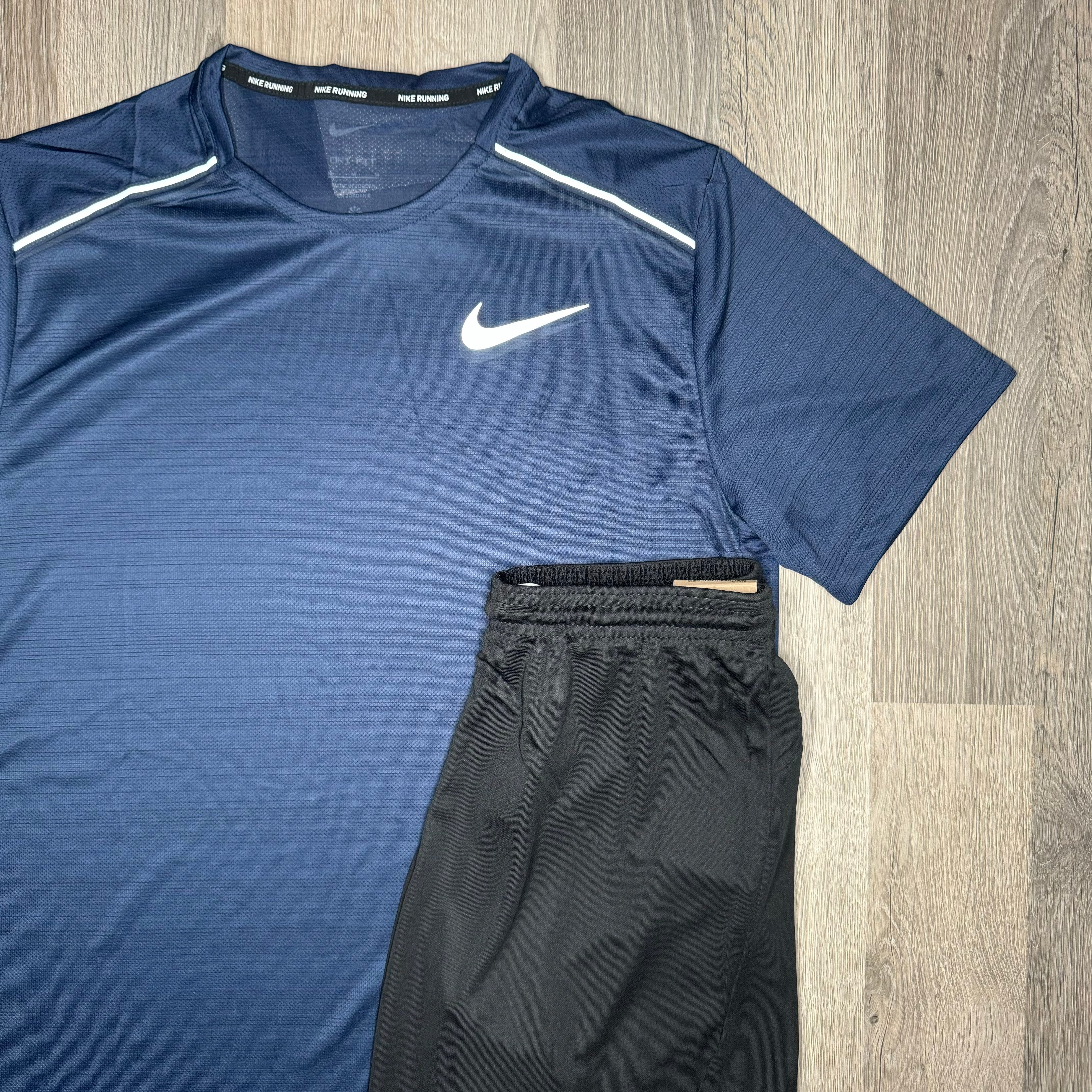 Nike Miler / Dri Fit Set - Tee / Shorts - Navy / Black