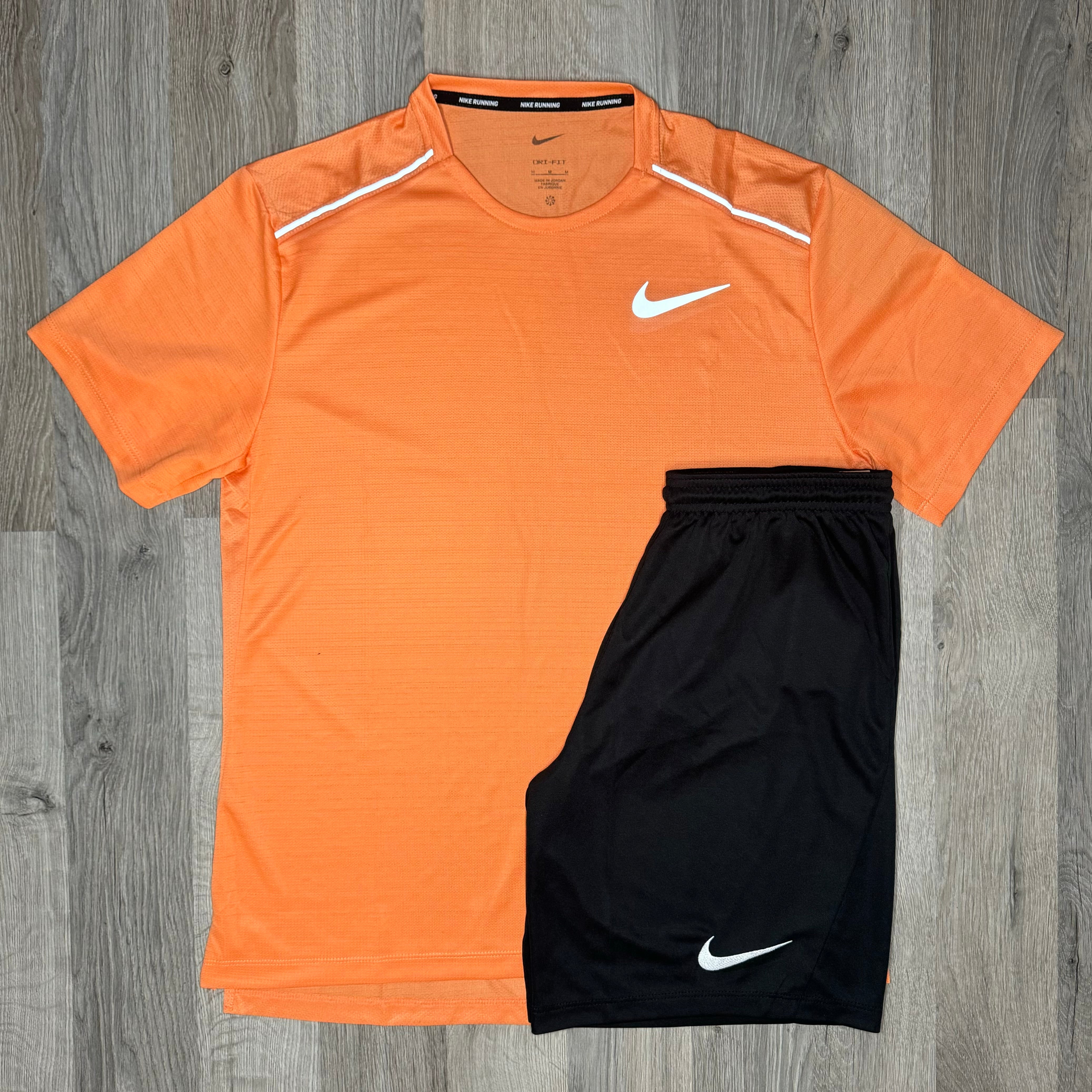 Nike Miler & Dri Fit Shorts - Tee & Shorts - Orange Trance / Black