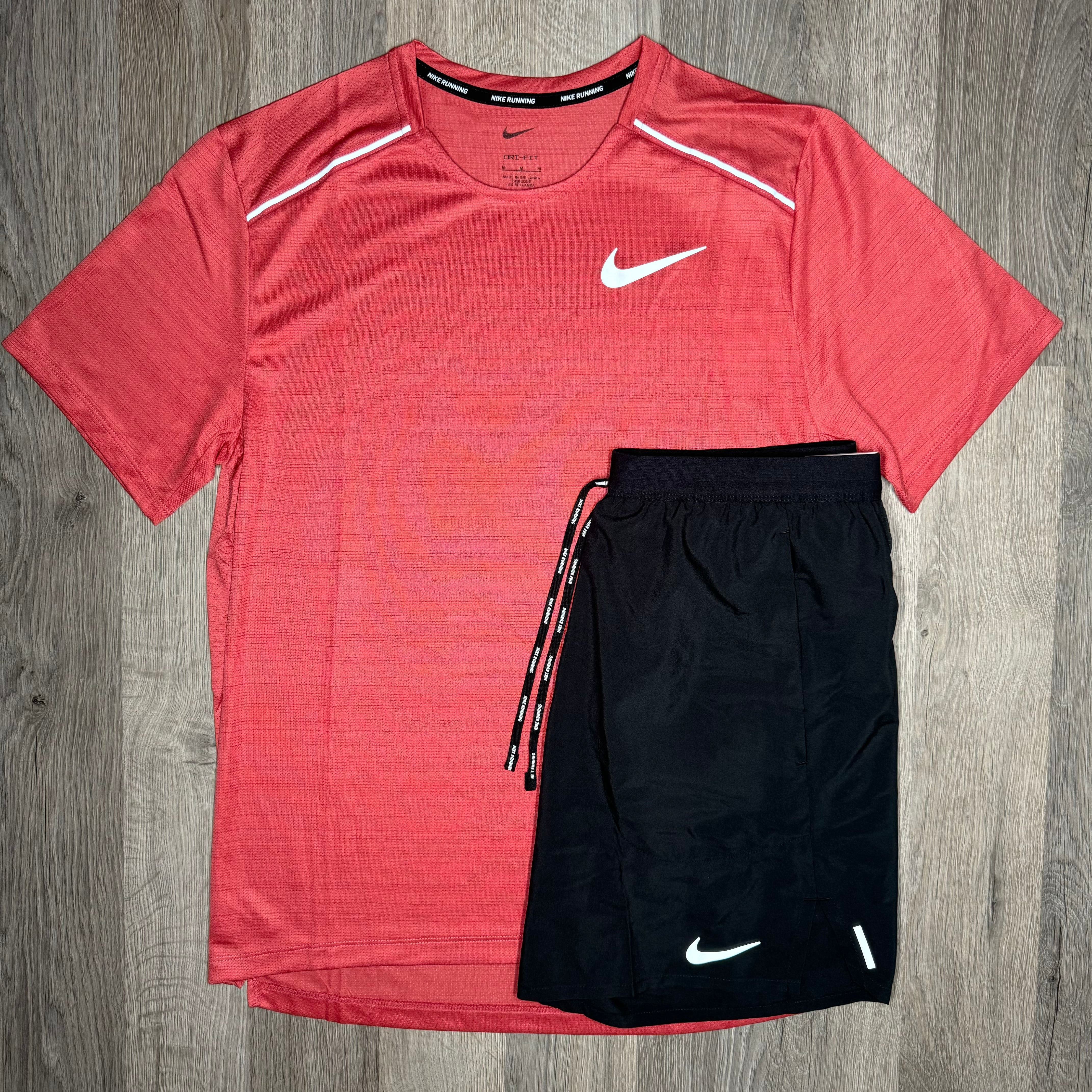 Nike Miler & Flex Stride 2.0 Set - Tee & Shorts - Adobe Red / Black