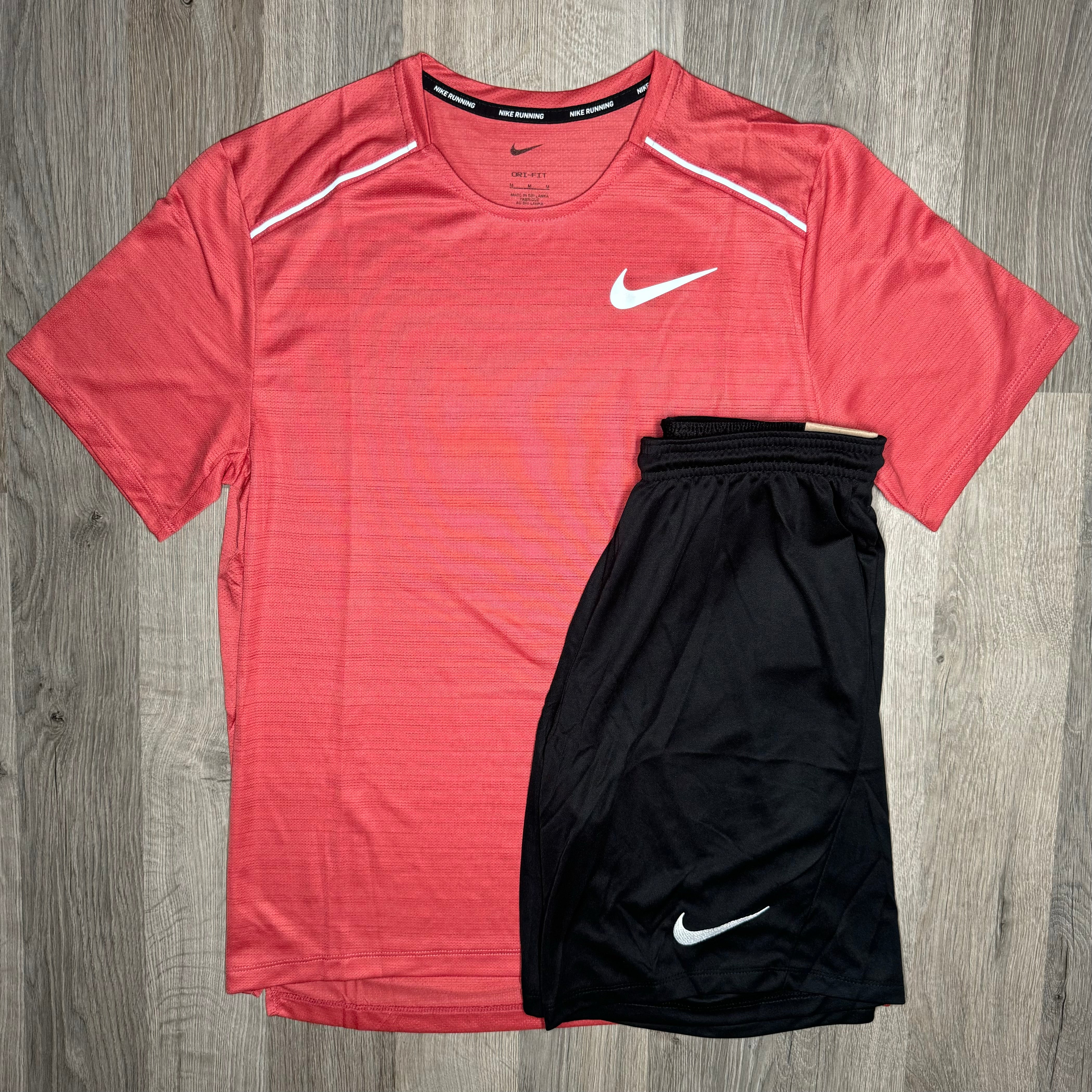 Nike Miler & Dri-Fit Set - Tee & Shorts - Adobe Red / Black