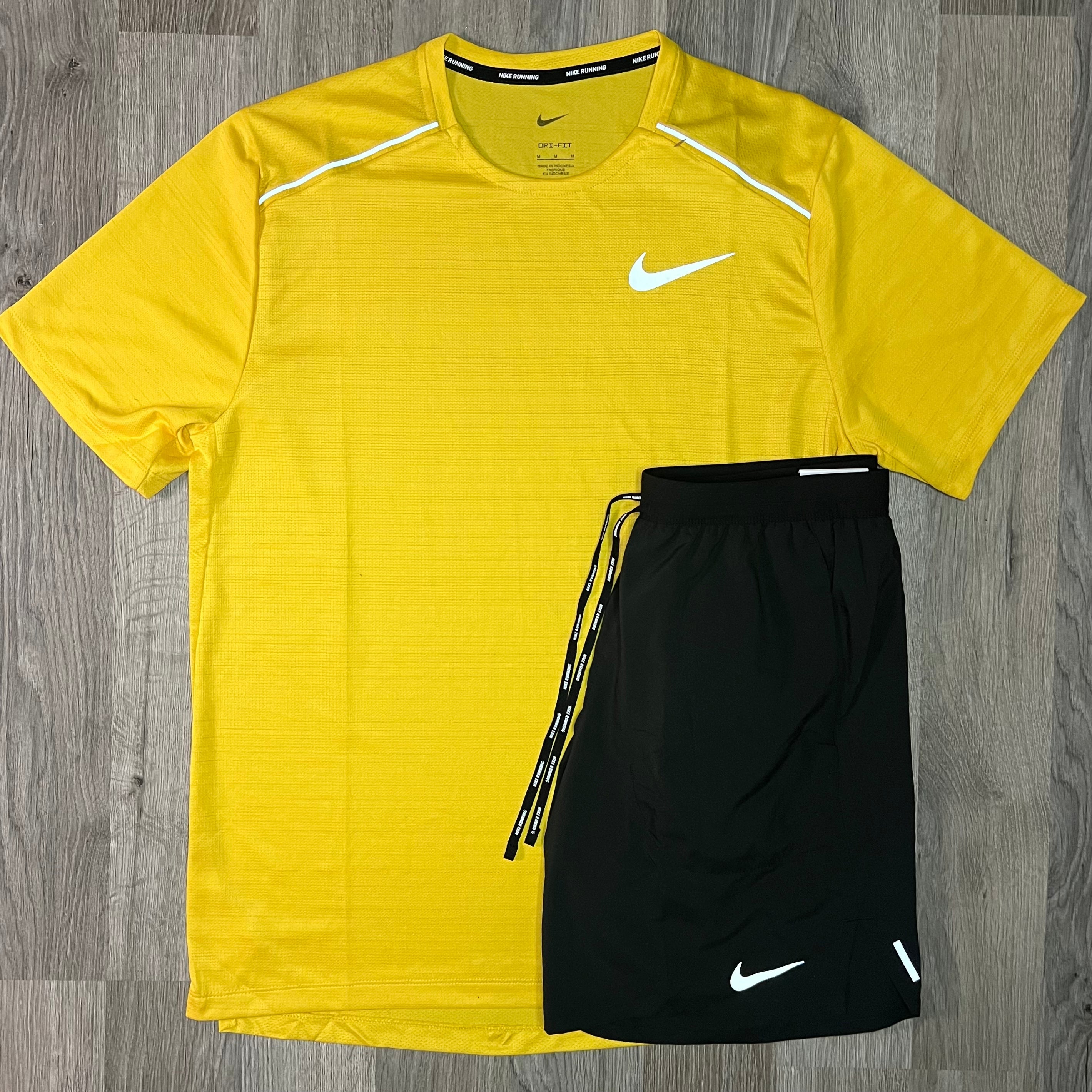 Nike Miler & Flex Stride 2.0 Set - Tee & Shorts - Vivid Sulphur / Black