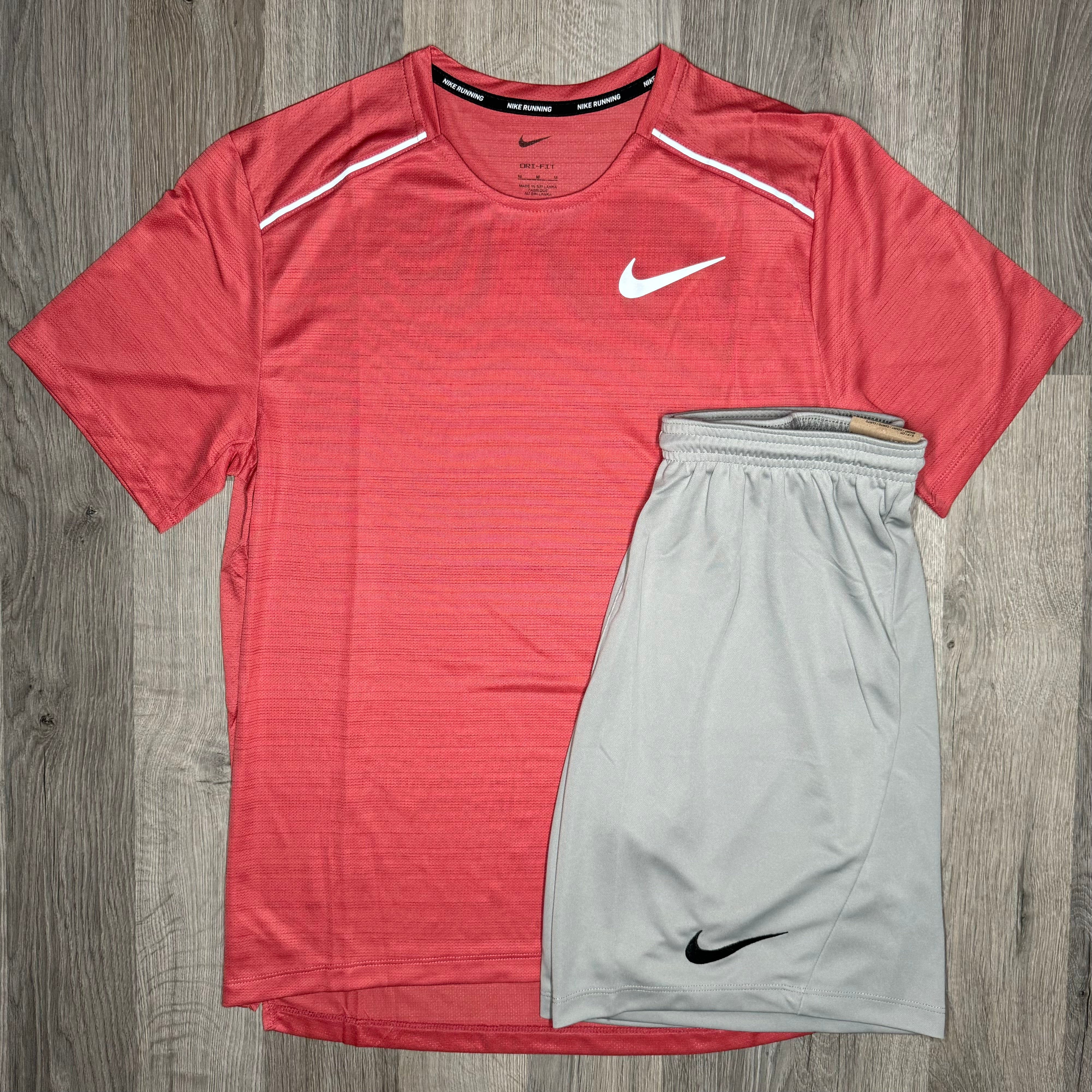 Nike Miler & Dri-Fit Set - Tee & Shorts - Adobe Red / Grey