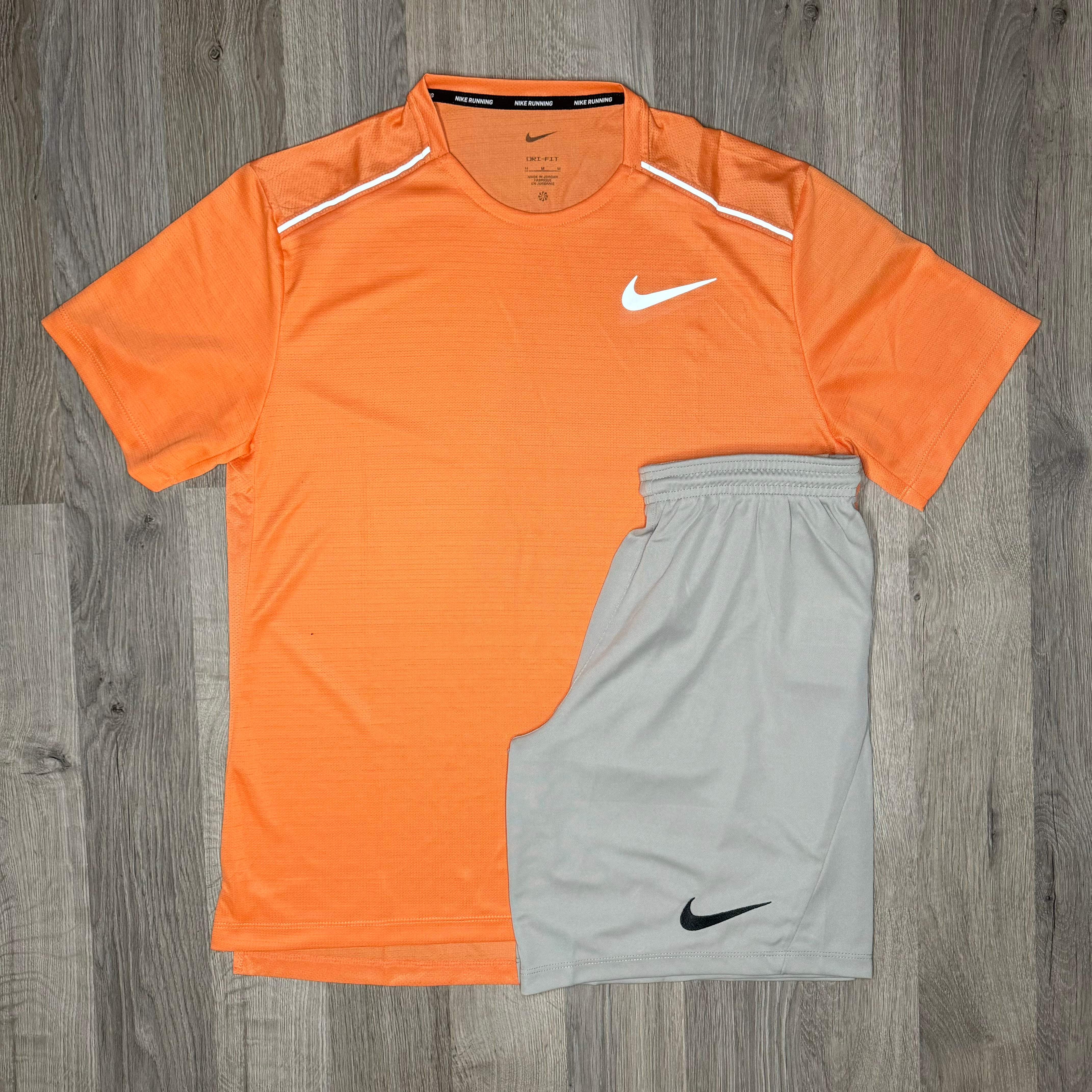 Nike Miler & Dri Fit Shorts - Tee & Shorts - Orange Trance / Grey