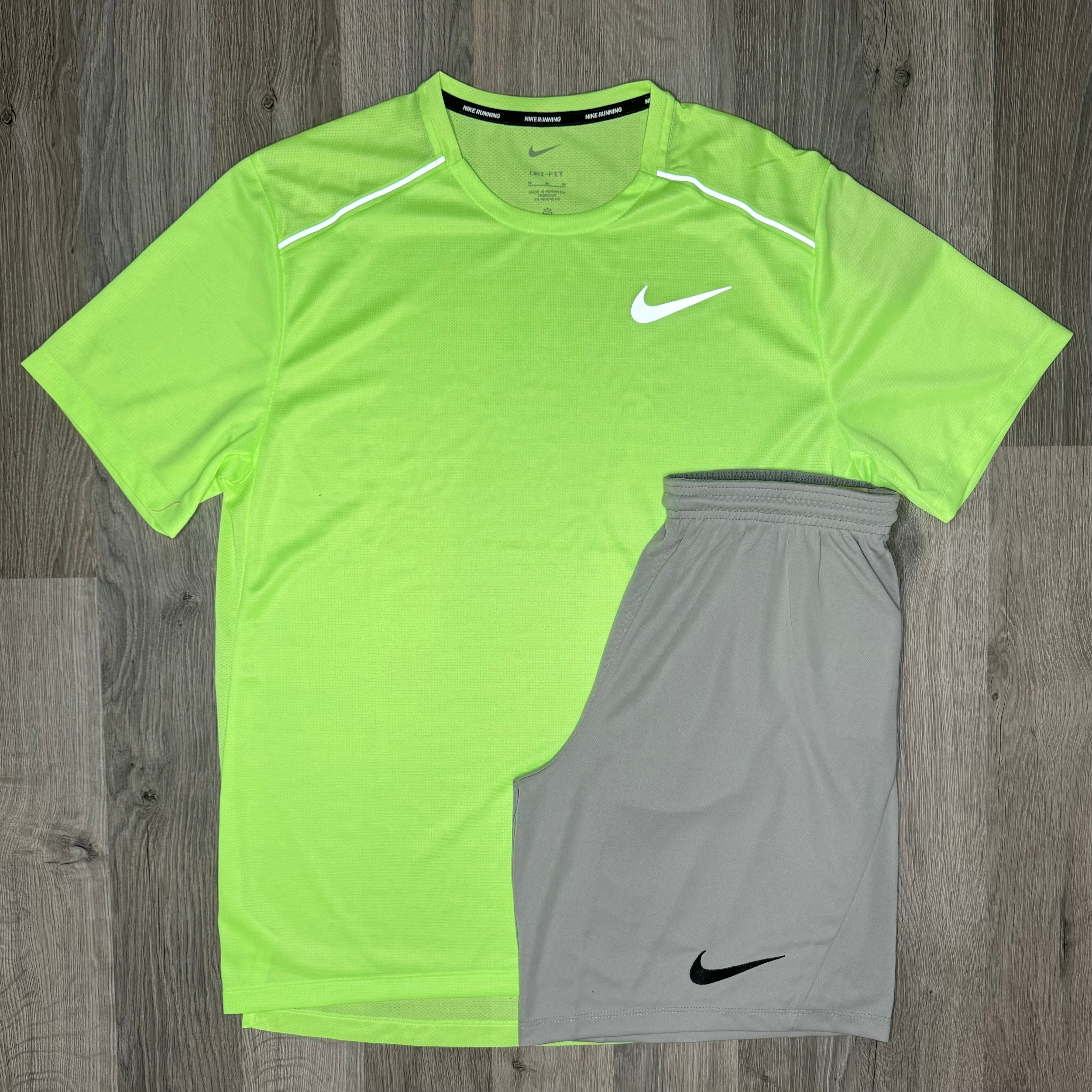 Nike Miler & Dri Fit Set - Tee & Shorts - Ghost Green / Grey