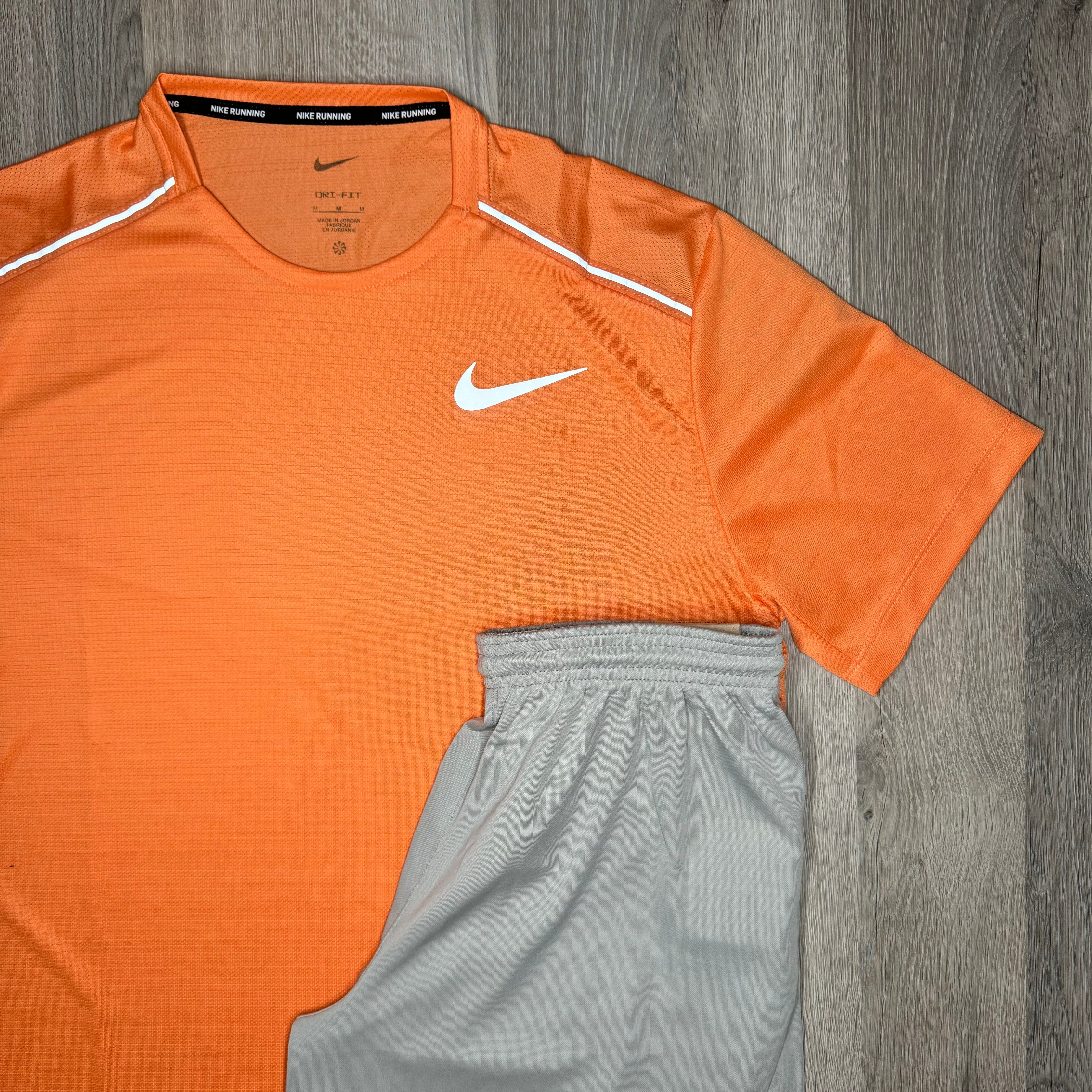 Nike Miler & Dri Fit Shorts - Tee & Shorts - Orange Trance / Grey