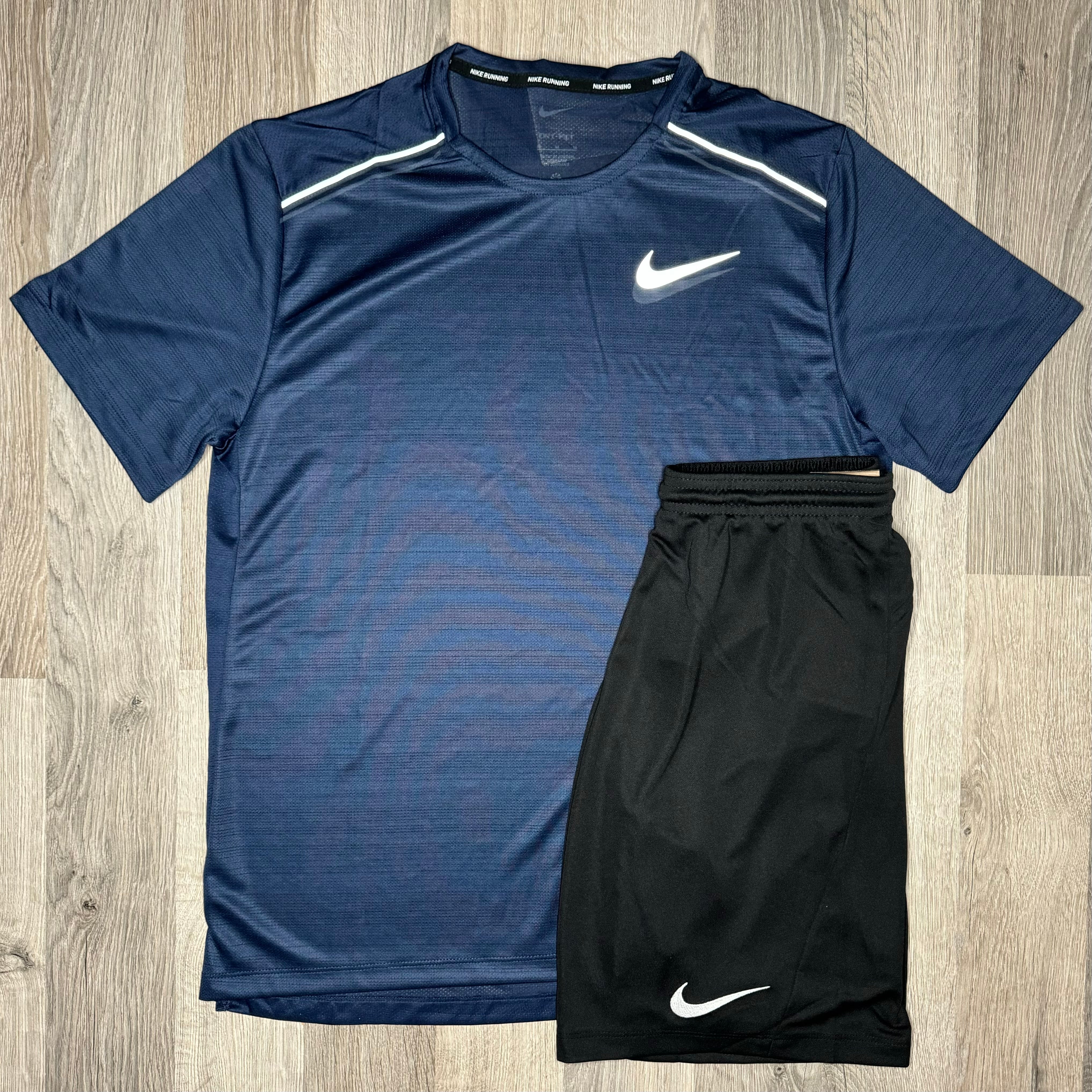 Nike Miler / Dri Fit Set - Tee / Shorts - Navy / Black