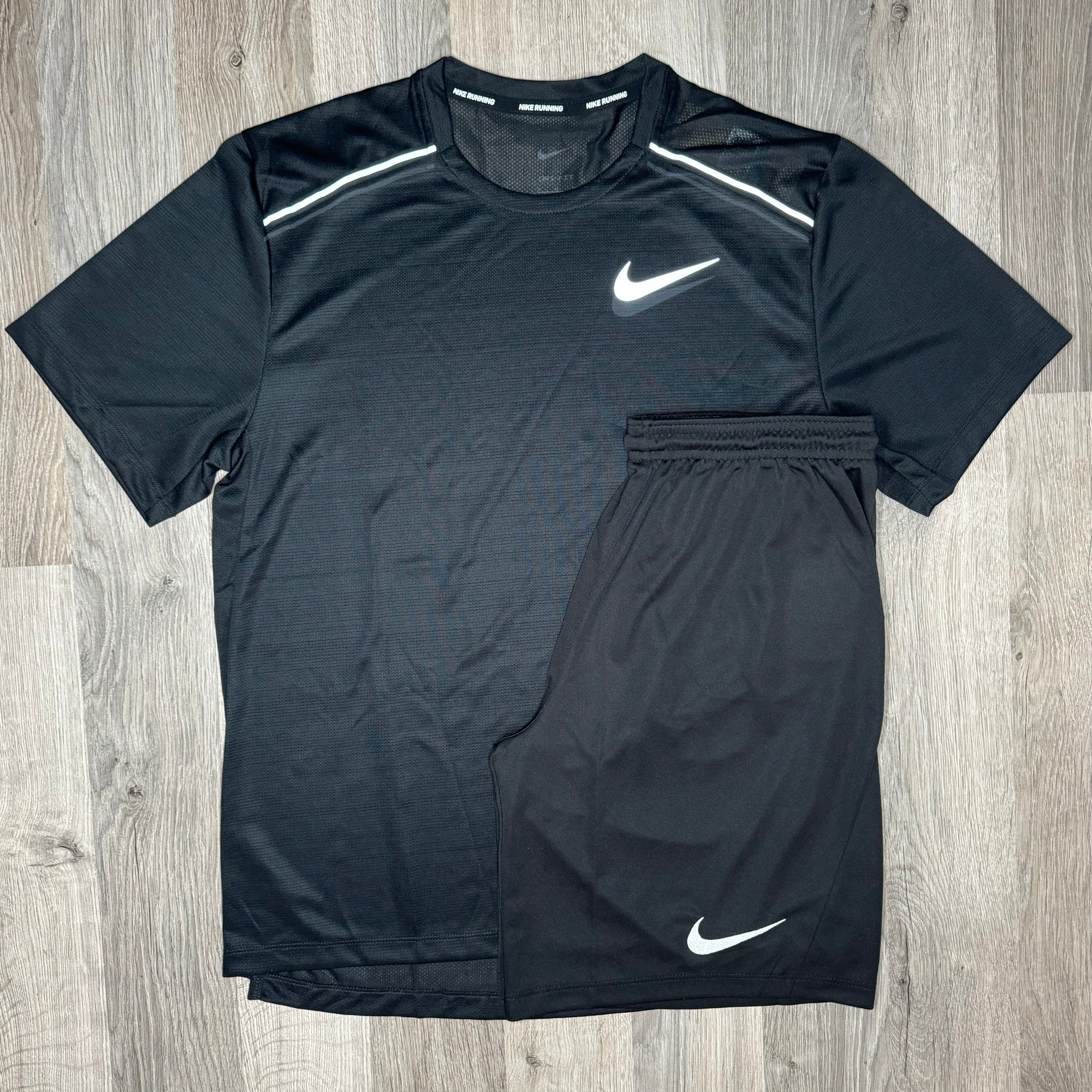 Nike Miler & Dri Fit Set - Tee & Shorts - Black / Black