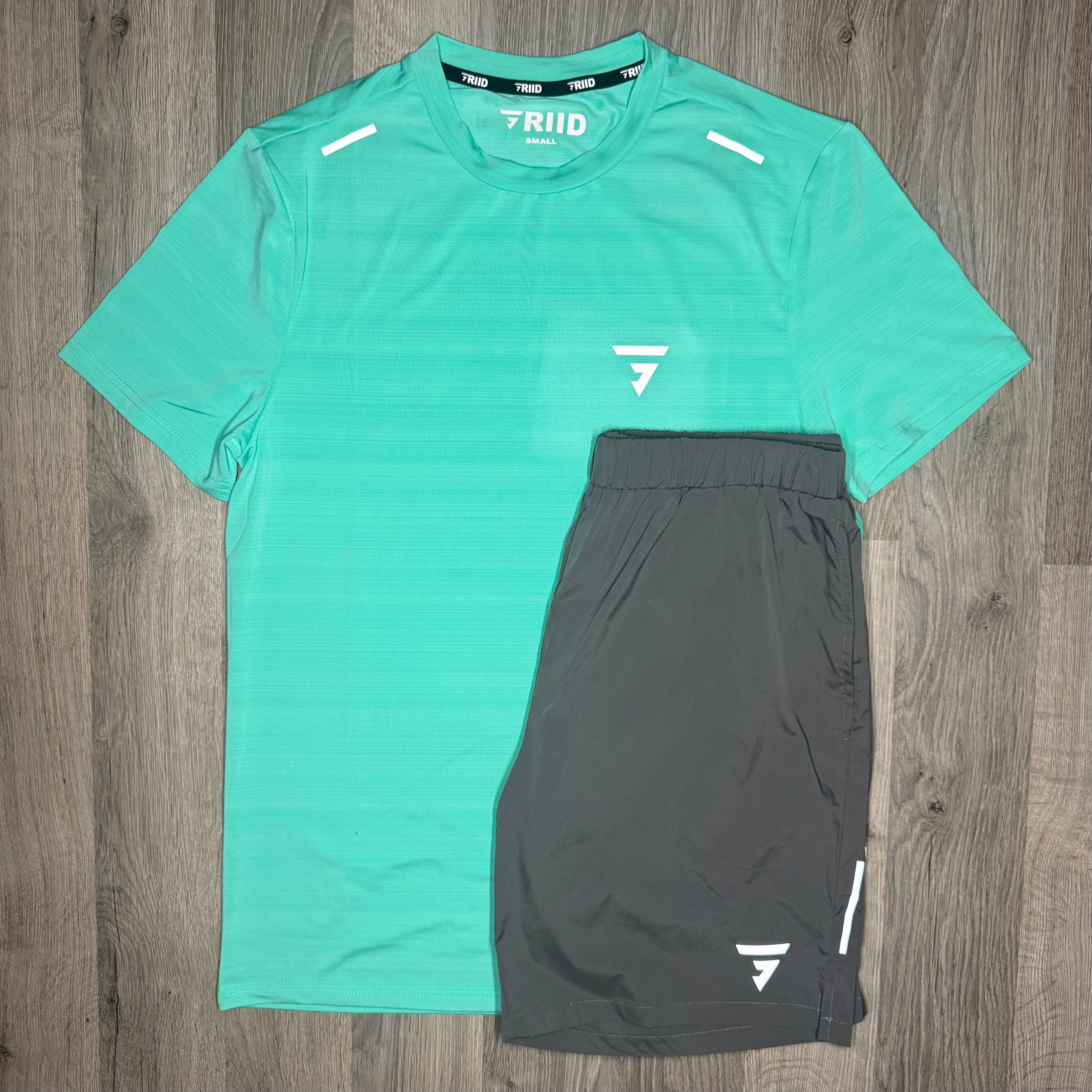 Griid Flow Set - Tee & Shorts - Mint Green / Grey