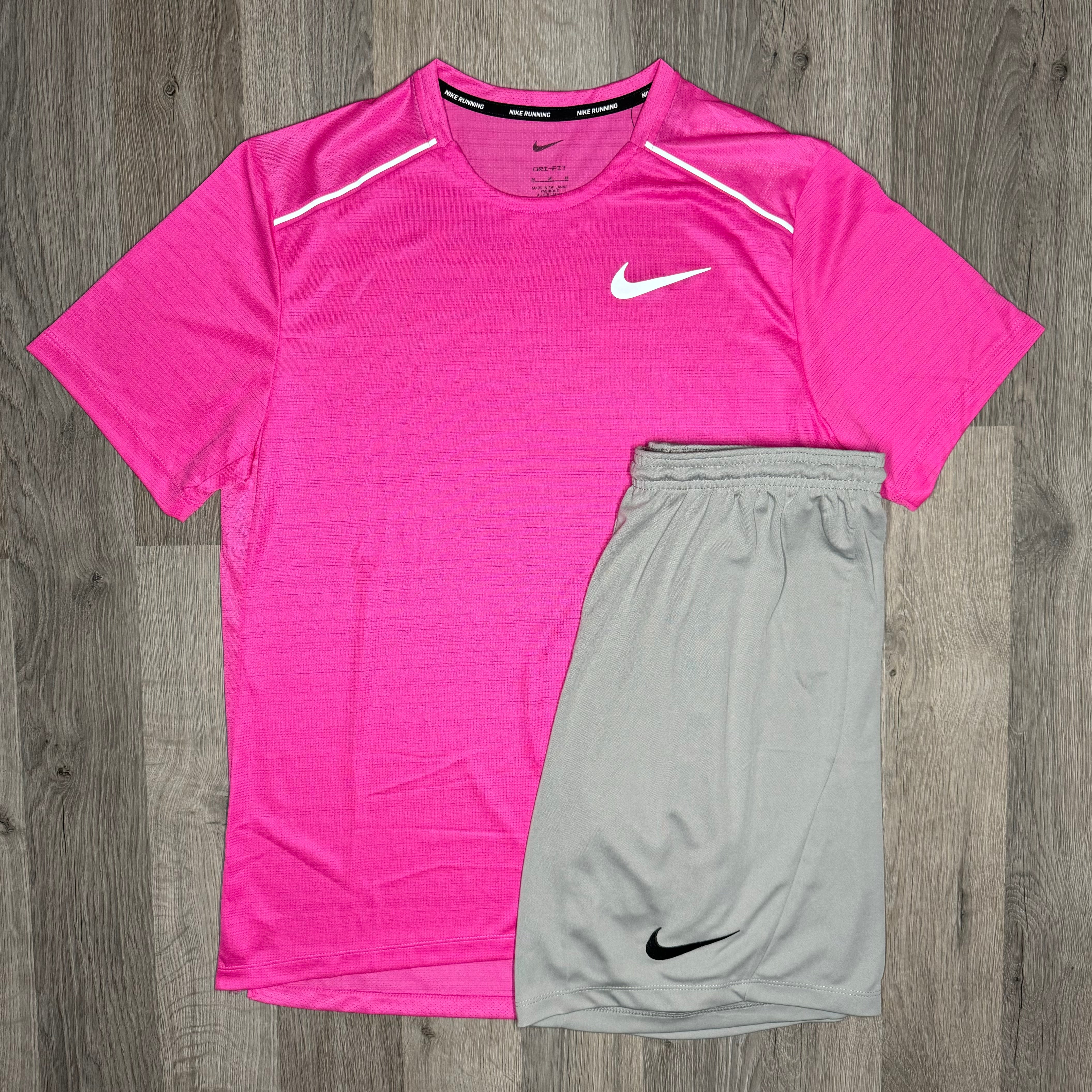 Nike Miler & Dri Fit Set - Tee & Shorts - Pink / Grey