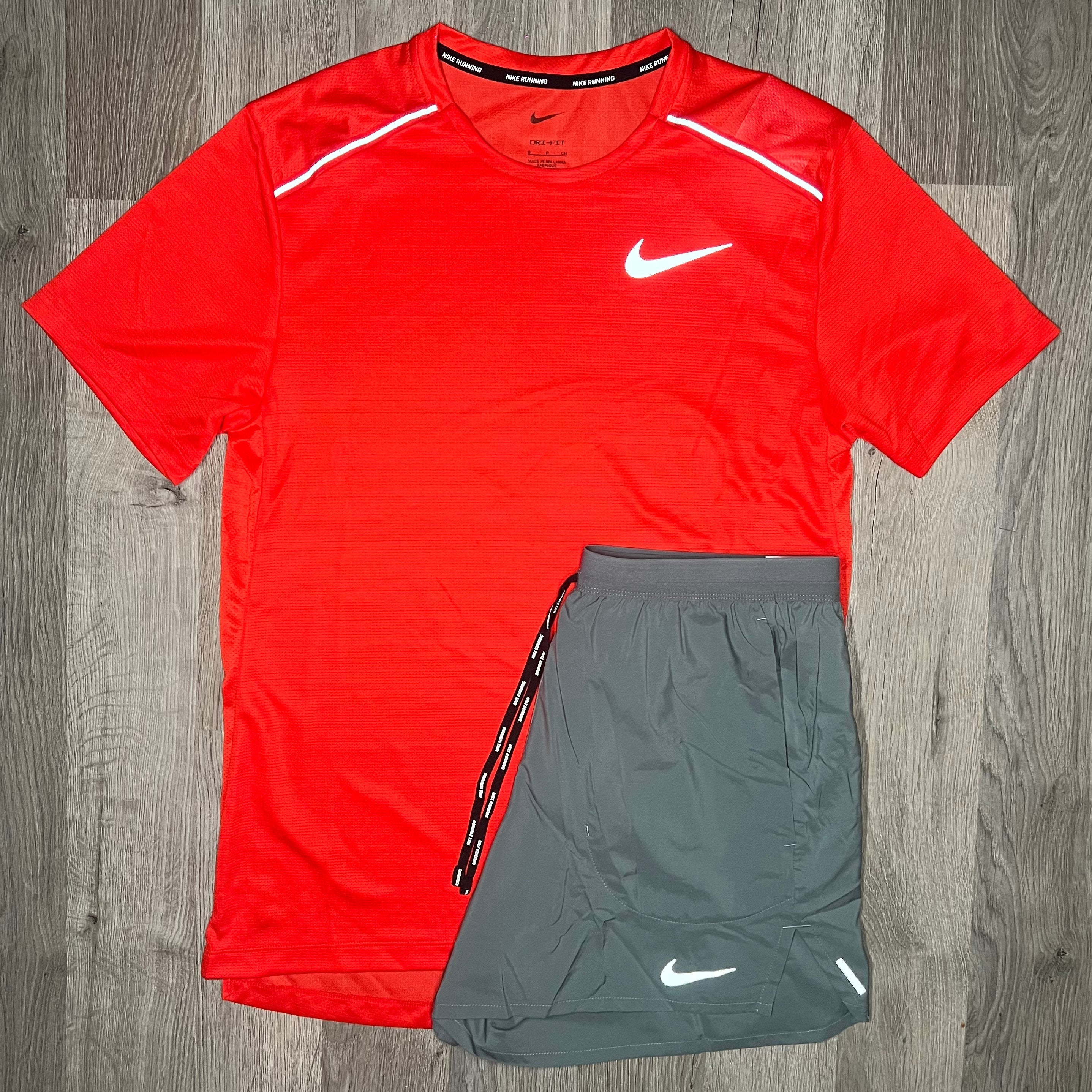 Nike Miler & Flex Stride 2.0 Set - Tee & Shorts - Chile Red / Smoke Grey