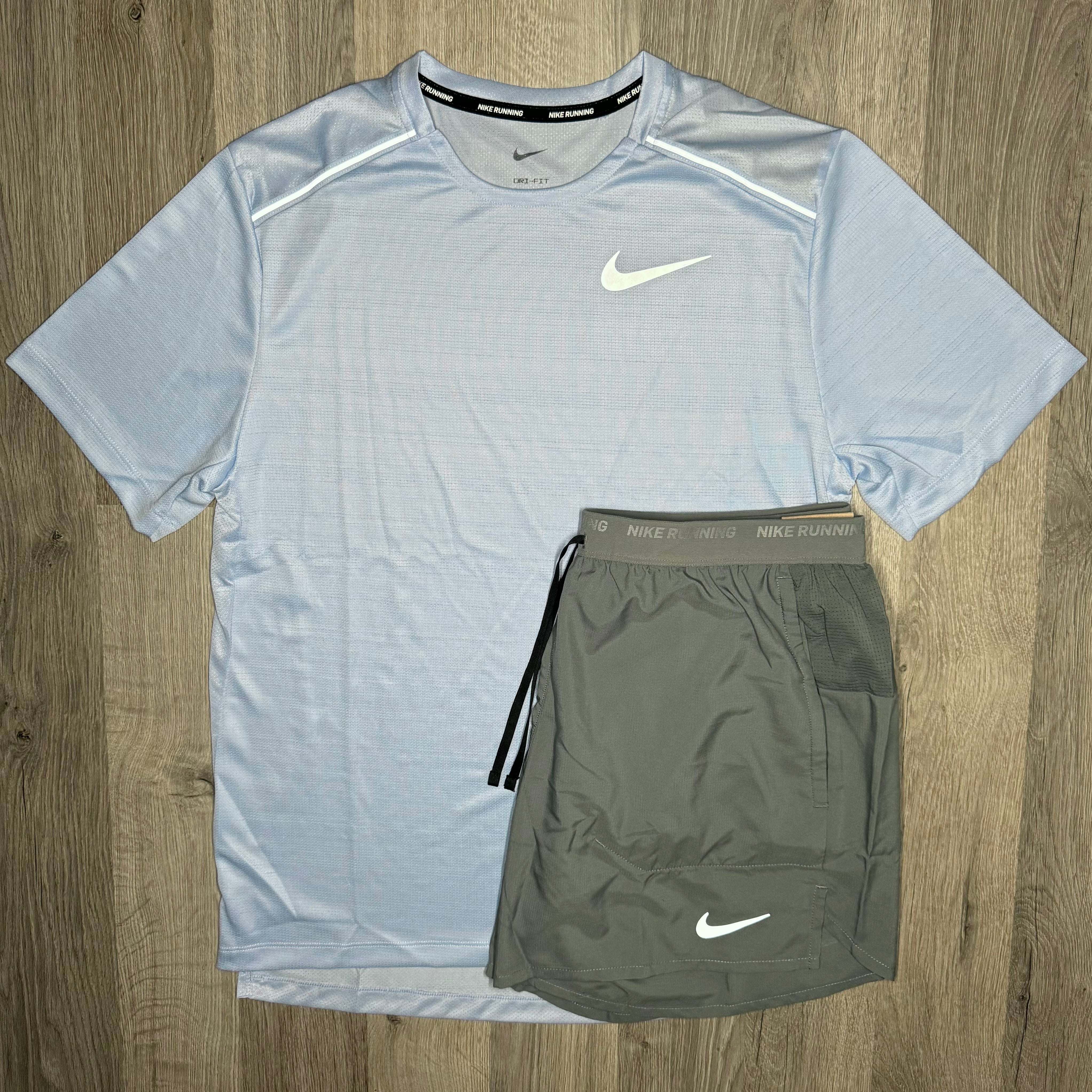 Nike Miler & Flex Stride Set - Tee & Shorts - Cobalt Blue / Grey