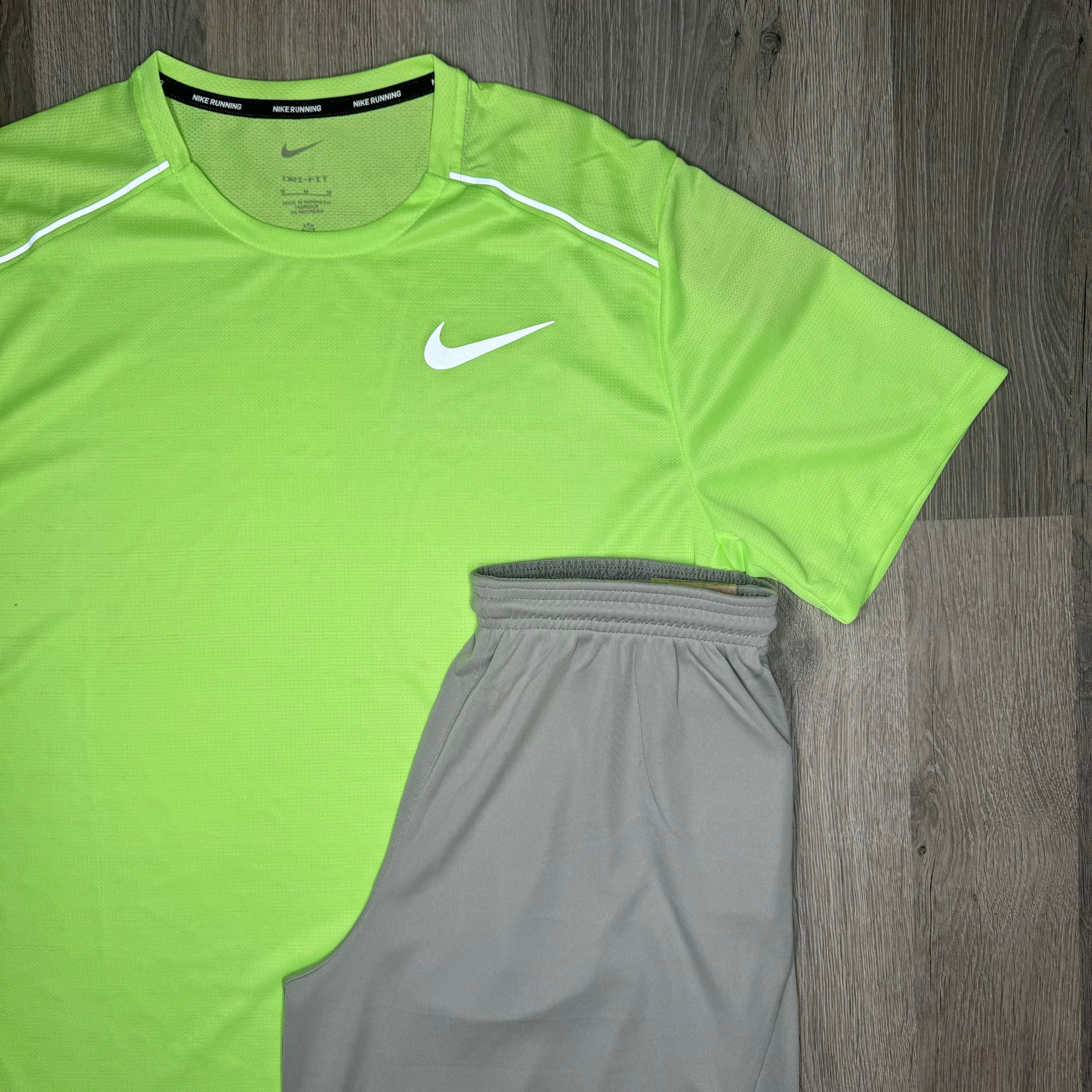 Nike Miler & Dri Fit Set - Tee & Shorts - Ghost Green / Grey