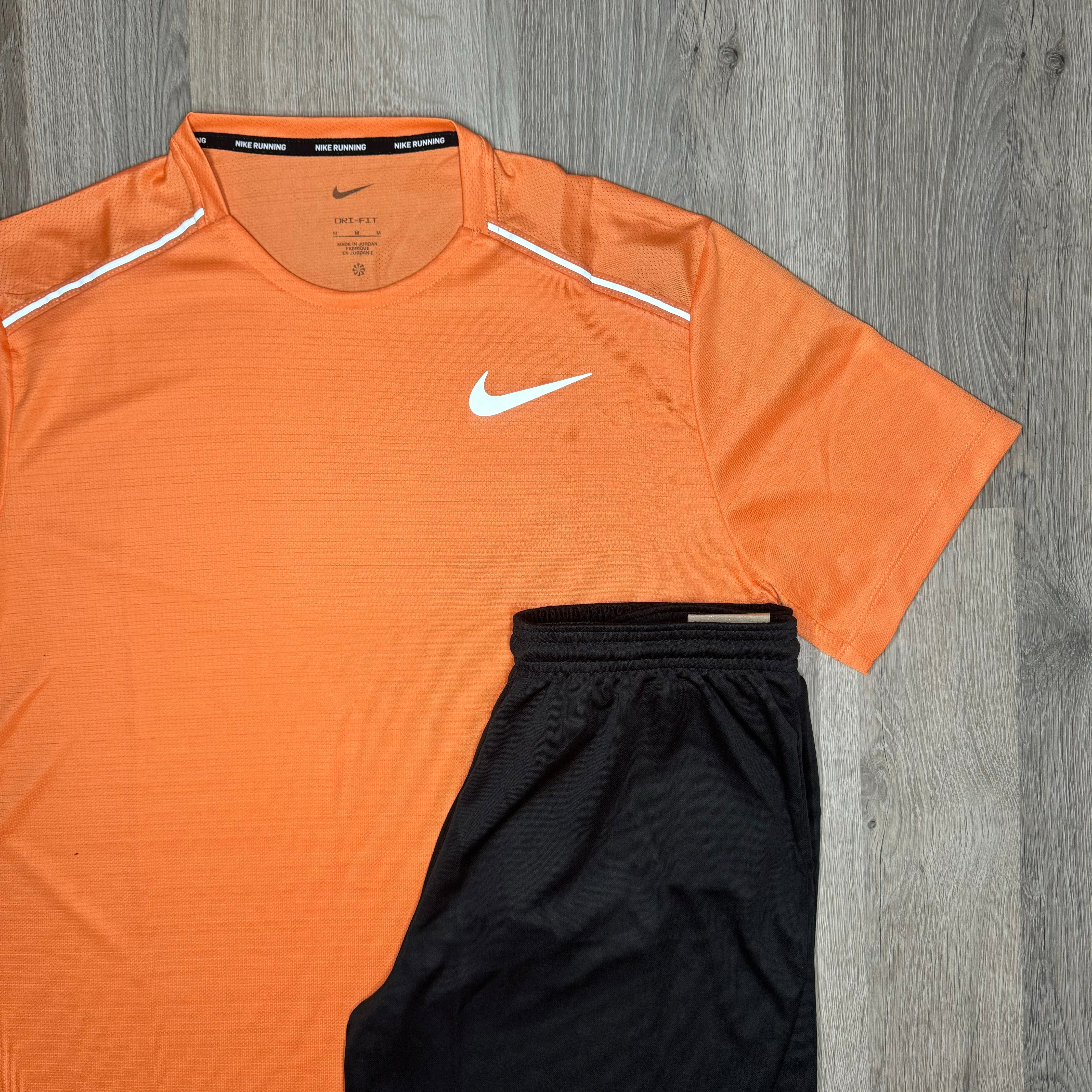 Nike Miler & Dri Fit Shorts - Tee & Shorts - Orange Trance / Black