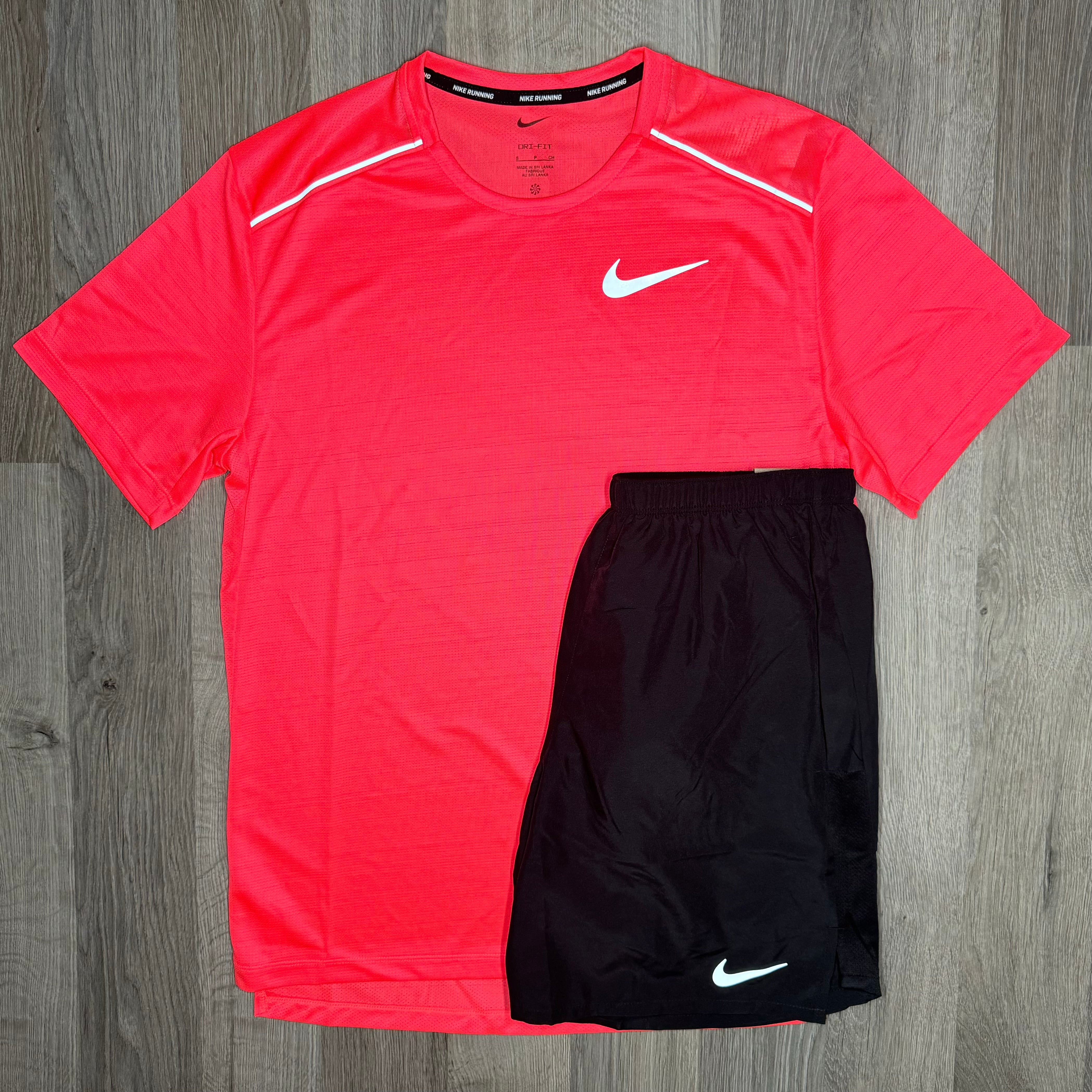 Nike Miler & Challenger - Tee & Shorts - Punch / Black