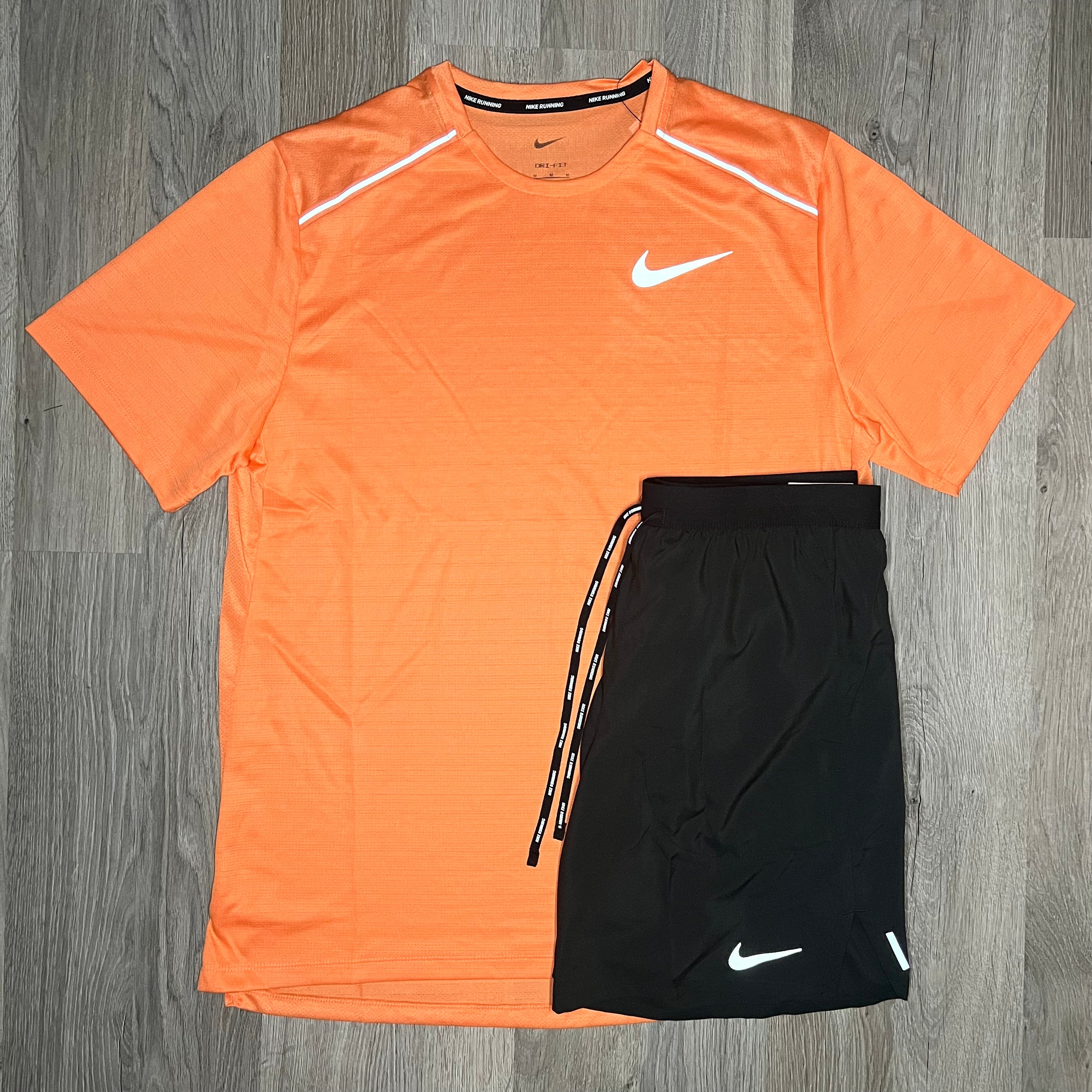 Nike Miler & Flex Stride 2.0 Set - Tee & Shorts - Orange Trance / Black