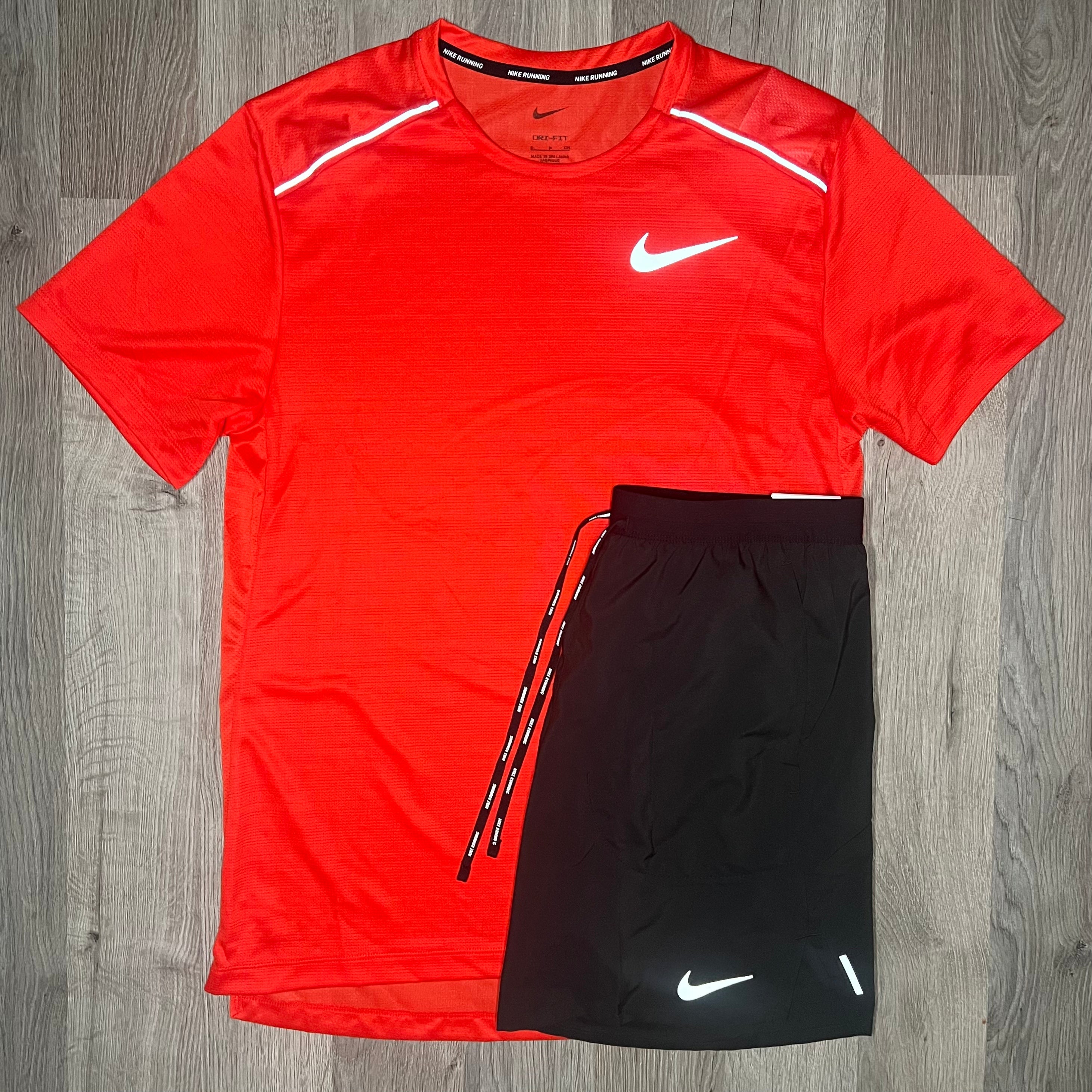 Nike Miler & Flex Stride 2.0 Set - Tee & Shorts - Chile Red / Black