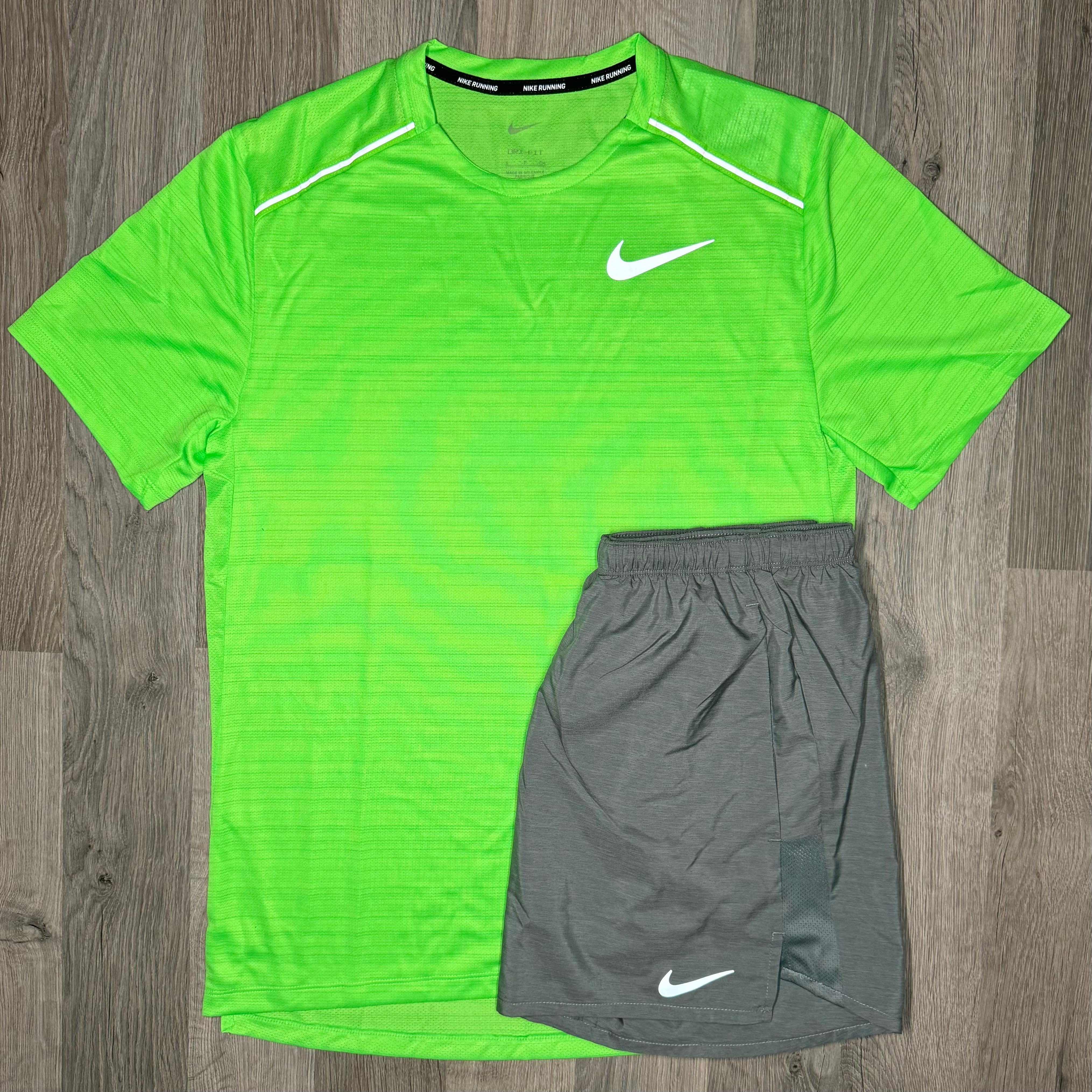 Nike Miler & Grey Challenger - Tee & Shorts - Strike Green / Grey