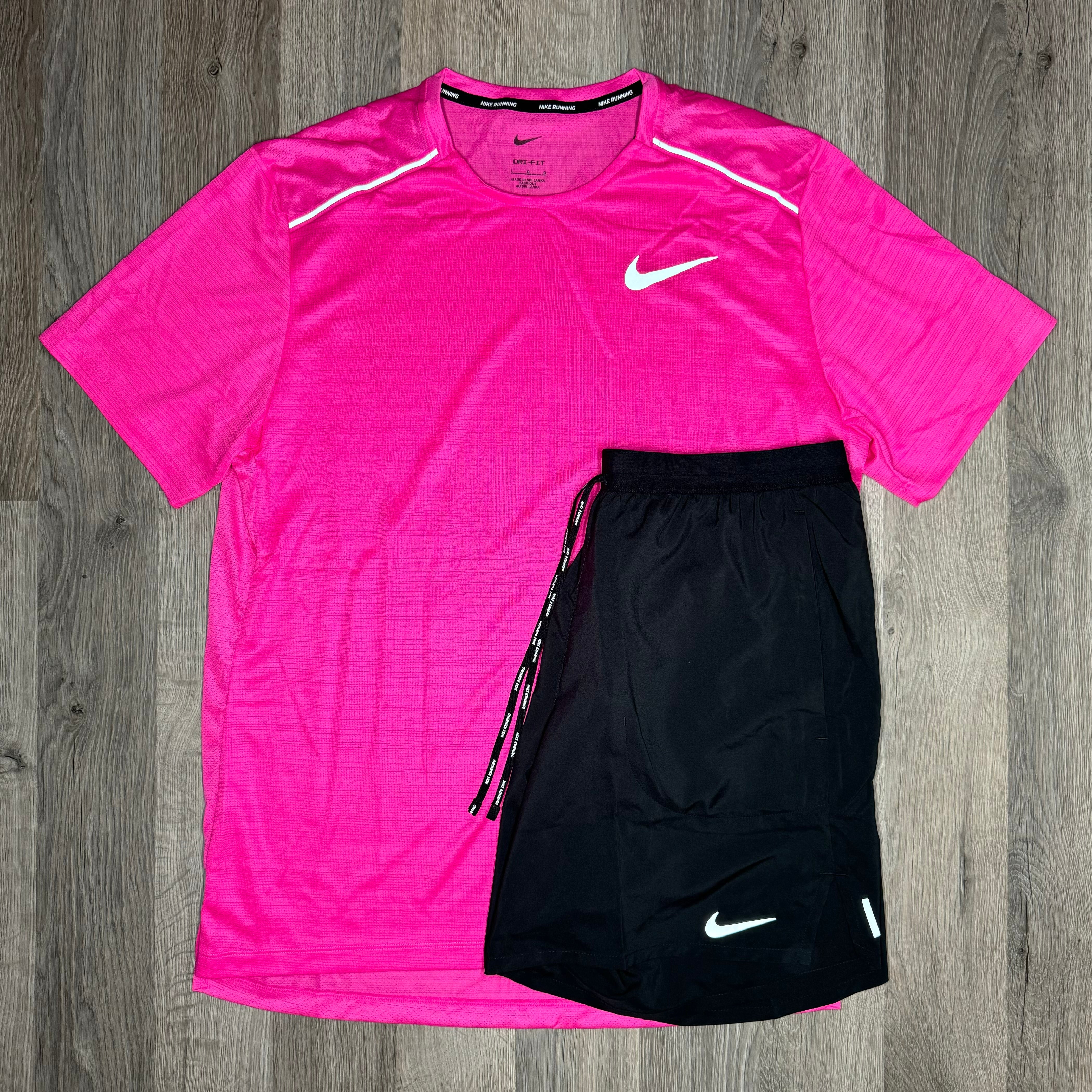 Nike Miler & Flex Stride Set - Tee / Shorts - Pink / Black