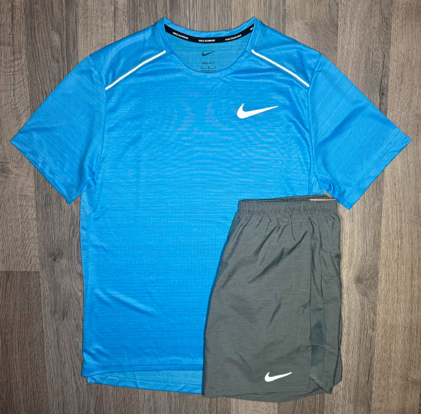 Nike Miler & Challenger Set - Tee & Shorts - University Blue / Grey