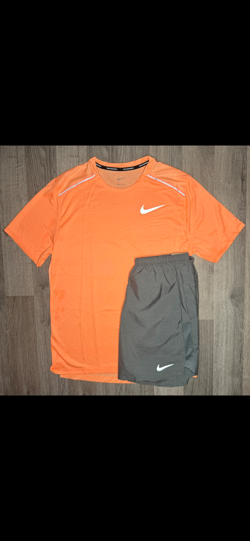 Nike Miler & Challenger Set - Tee & Shorts - Orange Pulse / Grey