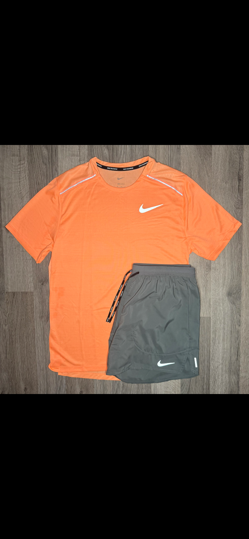 Nike Miler & Flex Stride Set - Tee & Shorts - Orange Pulse / Grey