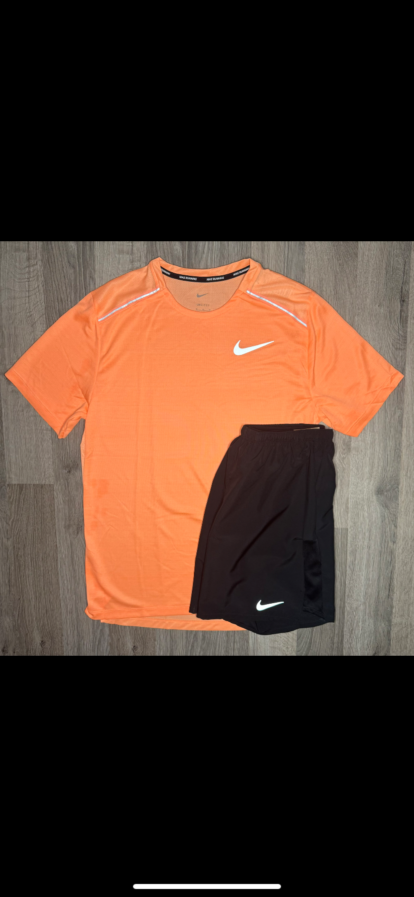 Nike Miler & Challenger Set - Tee & Shorts - Orange Pulse / Black