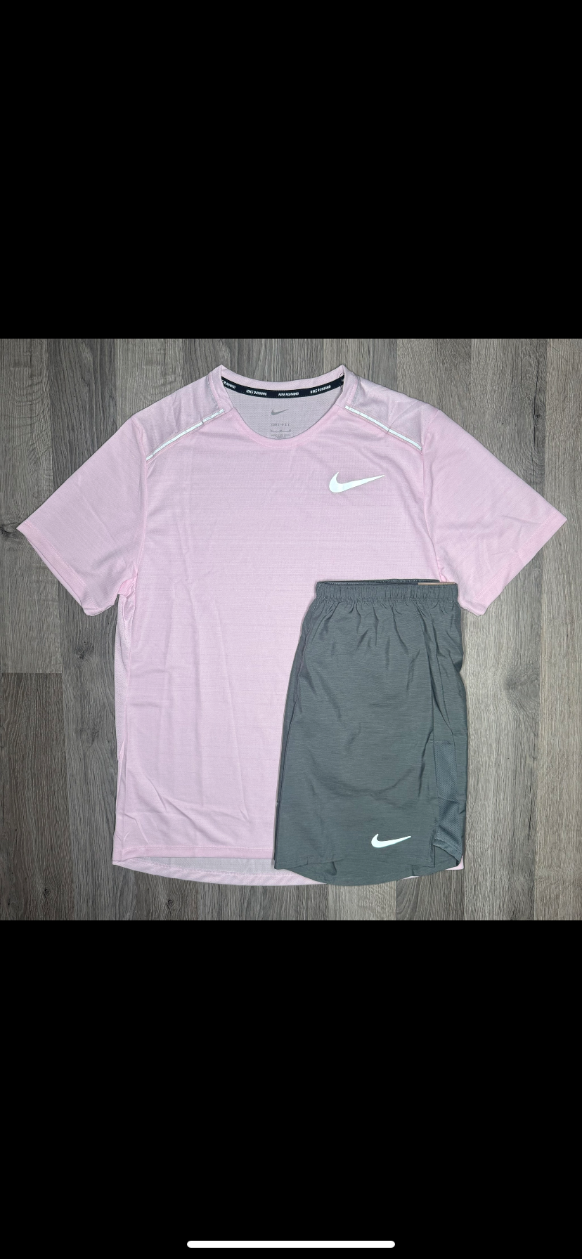 Nike Miler & Challenger Set - Tee & Shorts - Pink Foam / Grey